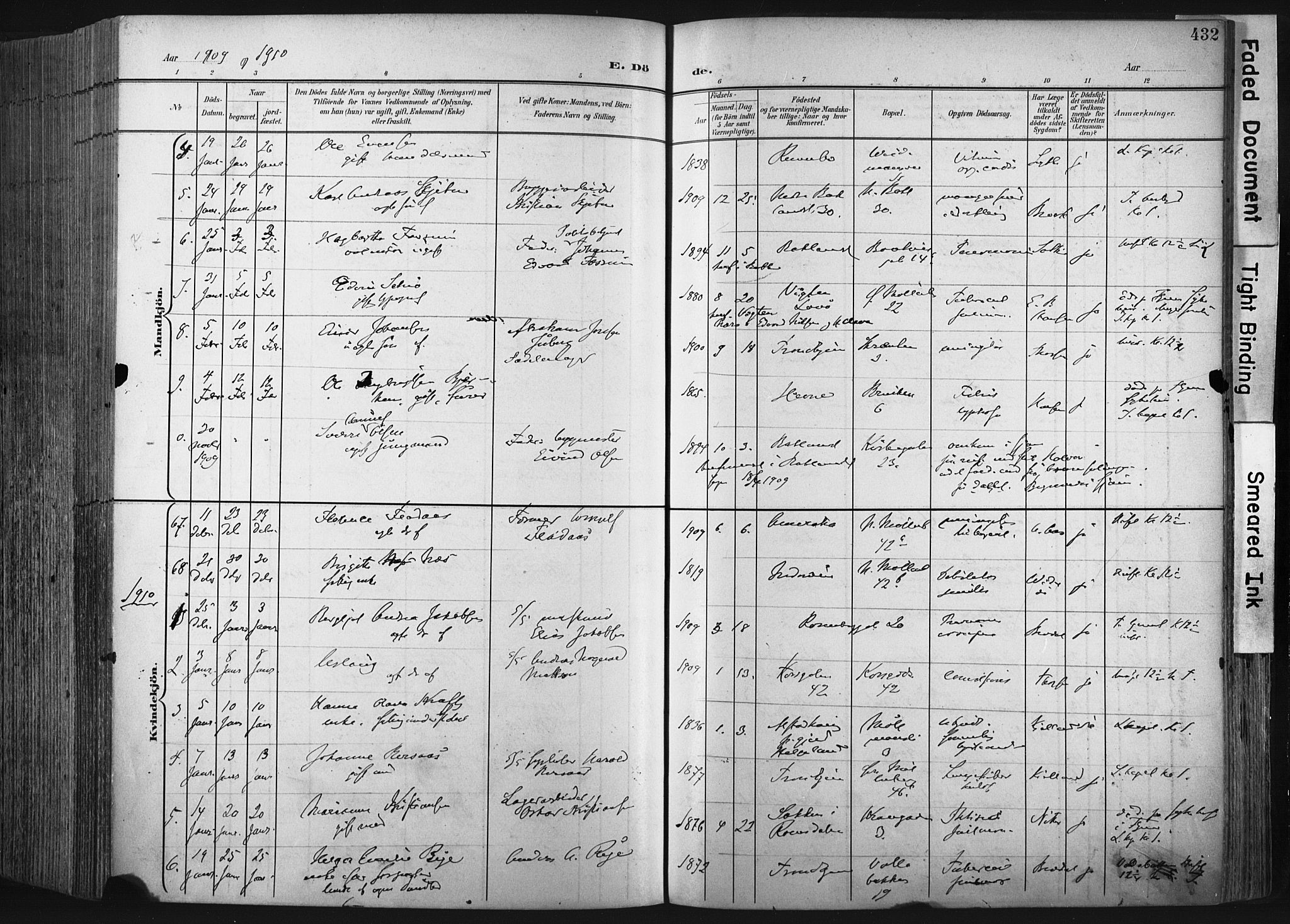 Ministerialprotokoller, klokkerbøker og fødselsregistre - Sør-Trøndelag, AV/SAT-A-1456/604/L0201: Parish register (official) no. 604A21, 1901-1911, p. 432