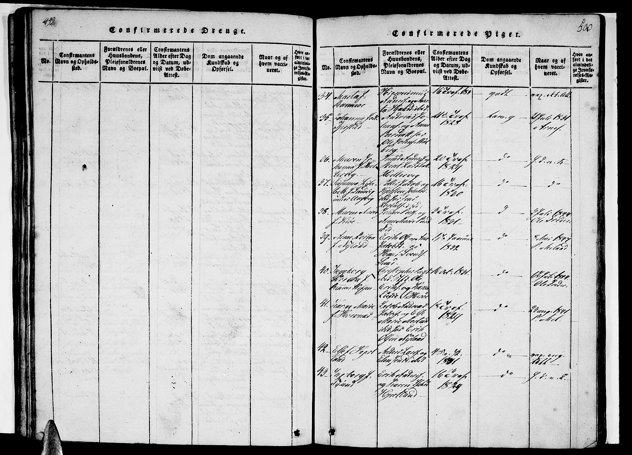 Ministerialprotokoller, klokkerbøker og fødselsregistre - Nordland, AV/SAT-A-1459/831/L0474: Parish register (copy) no. 831C01, 1820-1850, p. 499-500