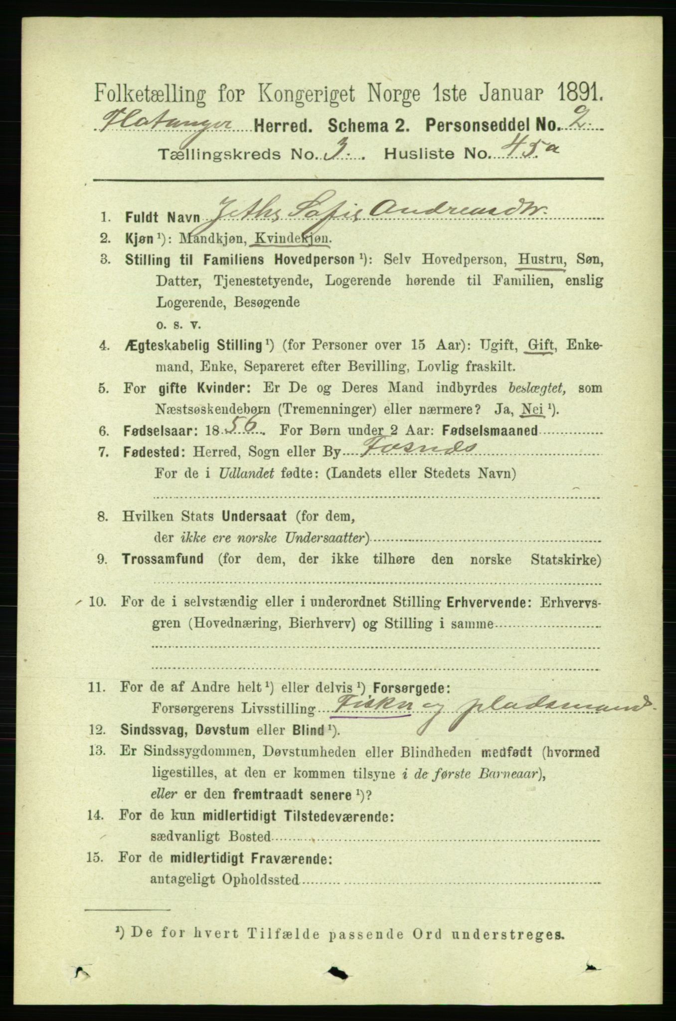 RA, 1891 census for 1749 Flatanger, 1891, p. 1687