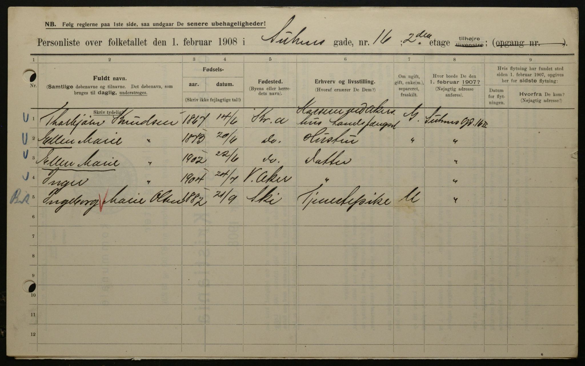 OBA, Municipal Census 1908 for Kristiania, 1908, p. 94137