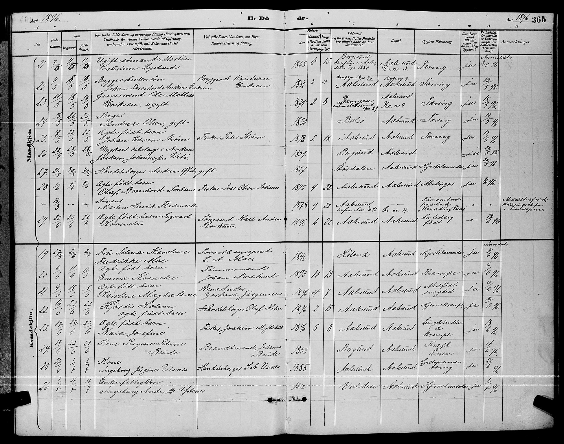 Ministerialprotokoller, klokkerbøker og fødselsregistre - Møre og Romsdal, AV/SAT-A-1454/529/L0467: Parish register (copy) no. 529C04, 1889-1897, p. 365