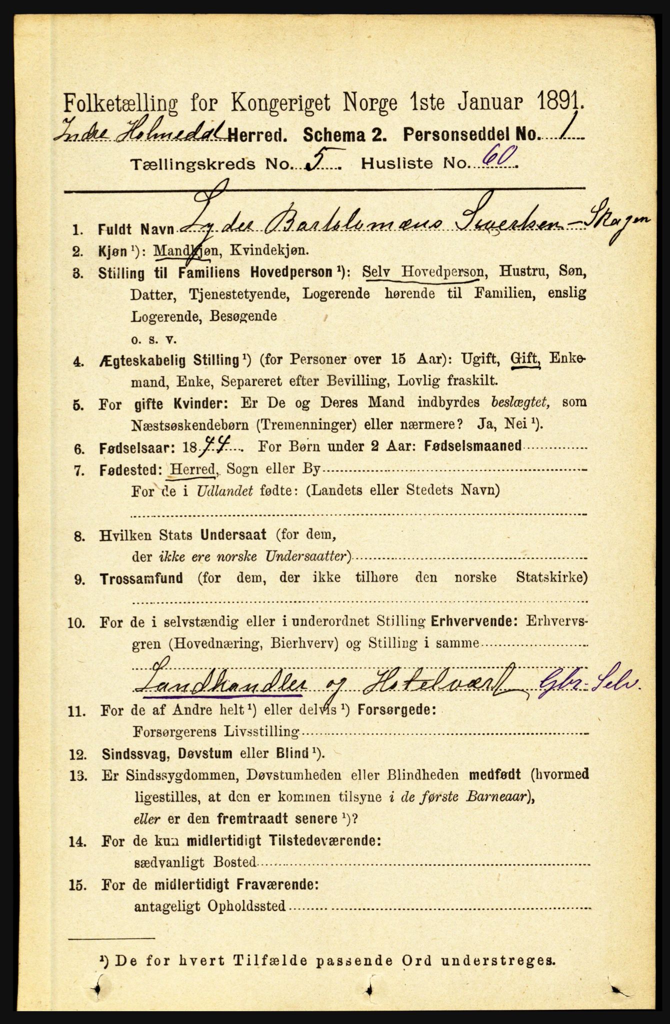 RA, 1891 census for 1430 Indre Holmedal, 1891, p. 2272