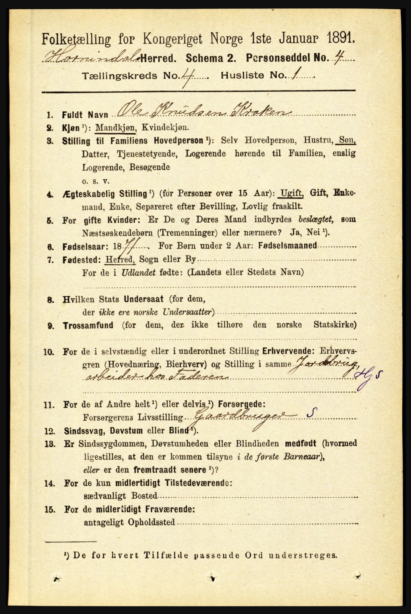 RA, 1891 census for 1444 Hornindal, 1891, p. 868