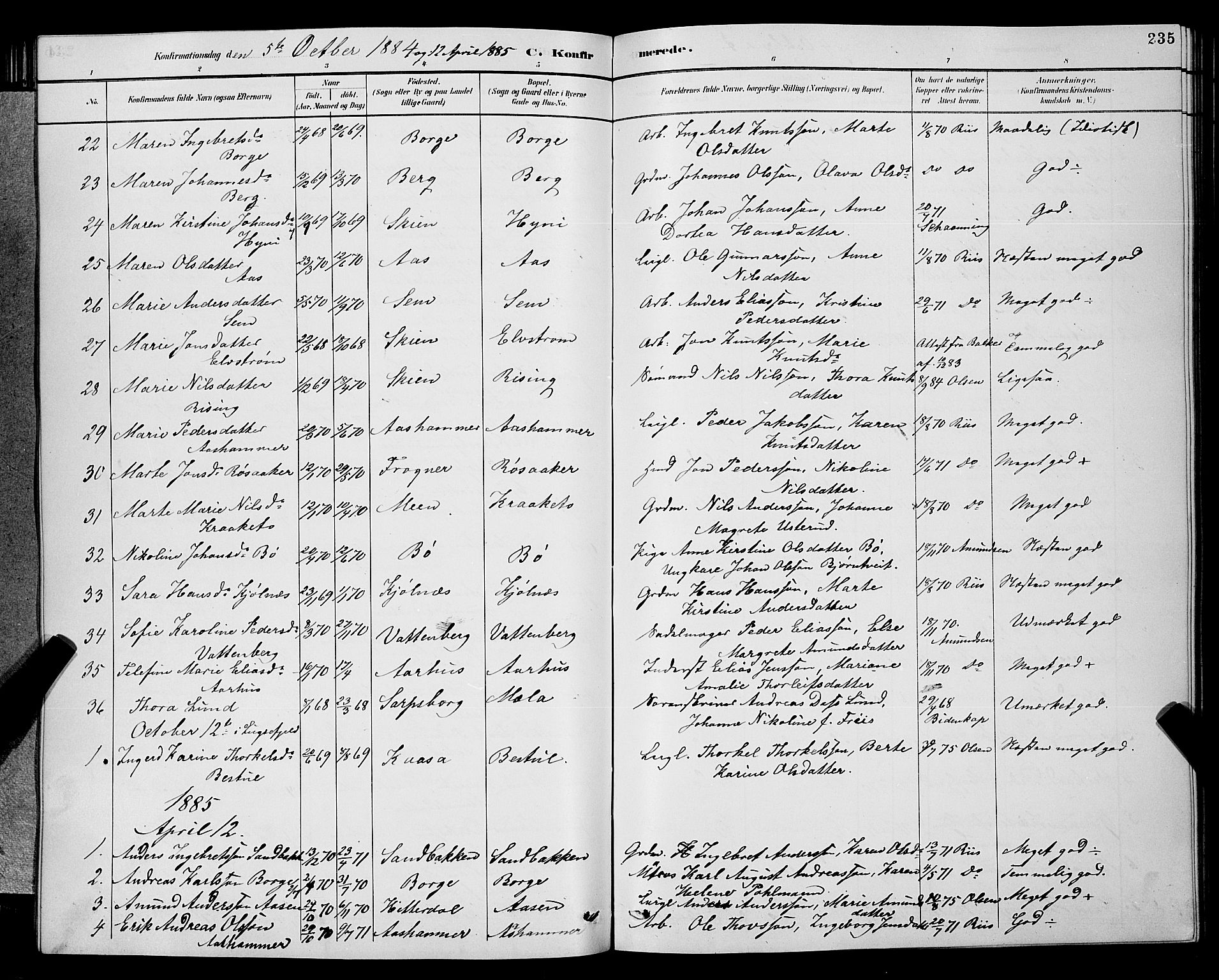 Gjerpen kirkebøker, SAKO/A-265/G/Ga/L0002: Parish register (copy) no. I 2, 1883-1900, p. 235