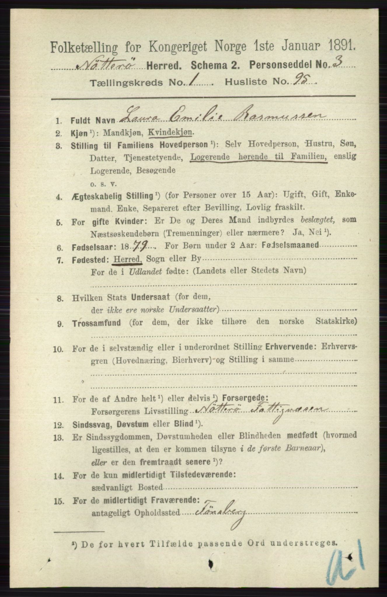 RA, 1891 census for 0722 Nøtterøy, 1891, p. 736