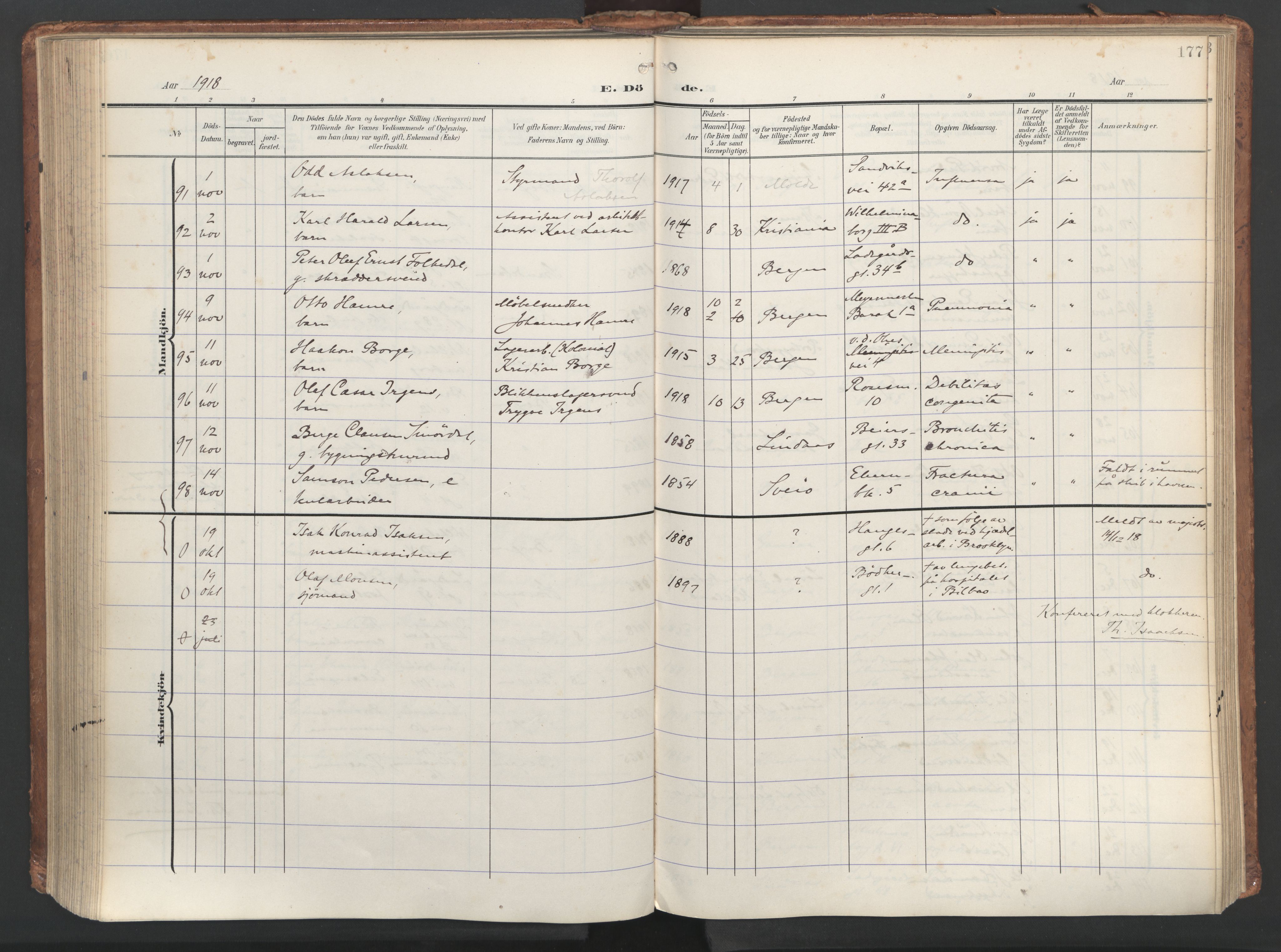 Sandviken Sokneprestembete, SAB/A-77601/H/Ha/L0019: Parish register (official) no. E 2, 1905-1933, p. 177