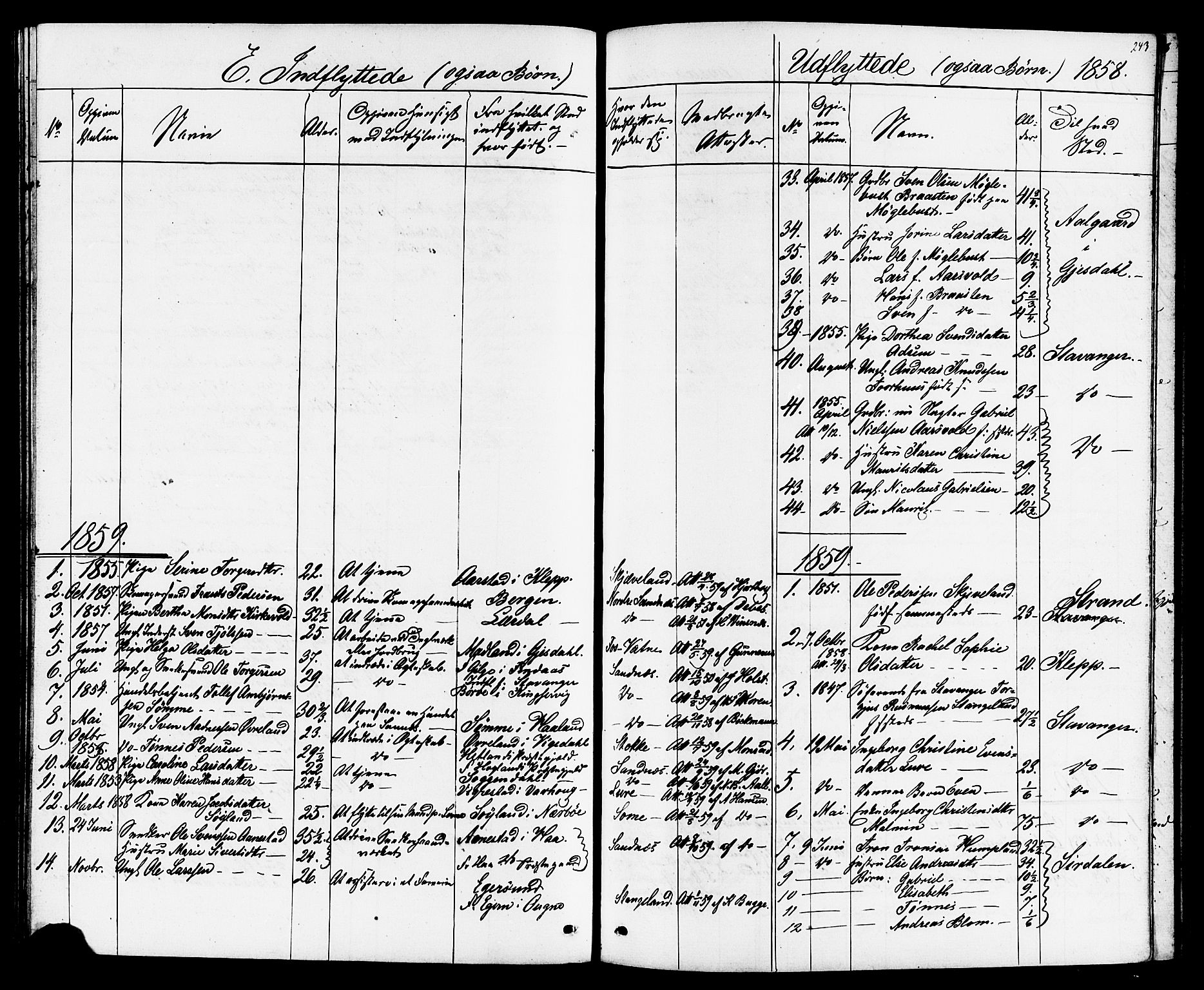 Høyland sokneprestkontor, AV/SAST-A-101799/001/30BB/L0001: Parish register (copy) no. B 1, 1854-1873, p. 243