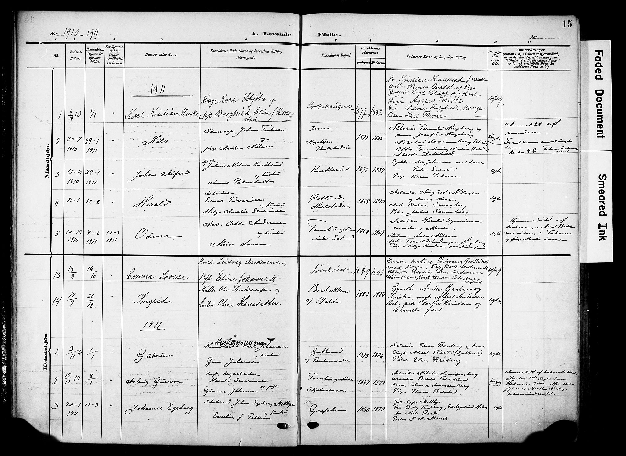 Nes prestekontor, Hedmark, AV/SAH-PREST-020/K/Ka/L0014: Parish register (official) no. 14, 1906-1929, p. 15