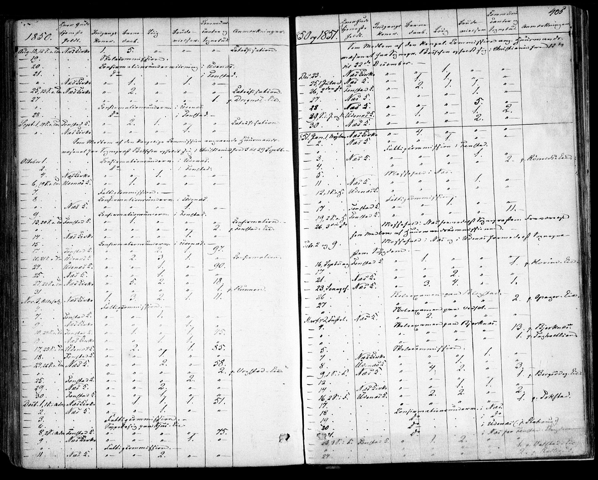 Nes prestekontor Kirkebøker, AV/SAO-A-10410/F/Fa/L0007: Parish register (official) no. I 7, 1846-1858, p. 405