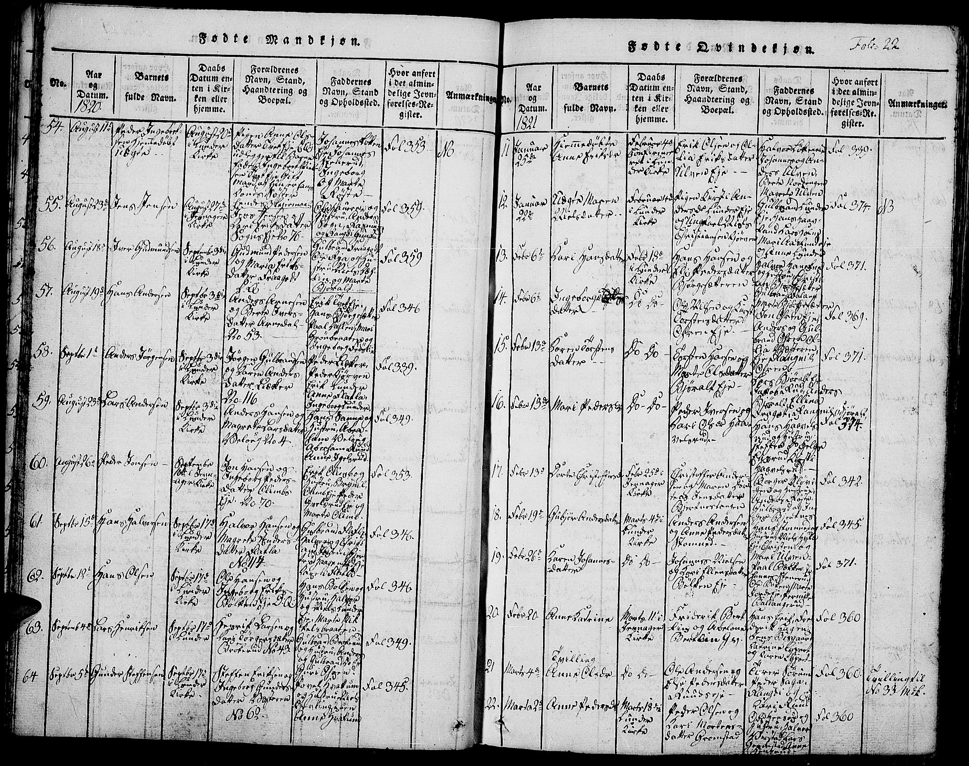 Jevnaker prestekontor, AV/SAH-PREST-116/H/Ha/Hab/L0001: Parish register (copy) no. 1, 1815-1837, p. 22