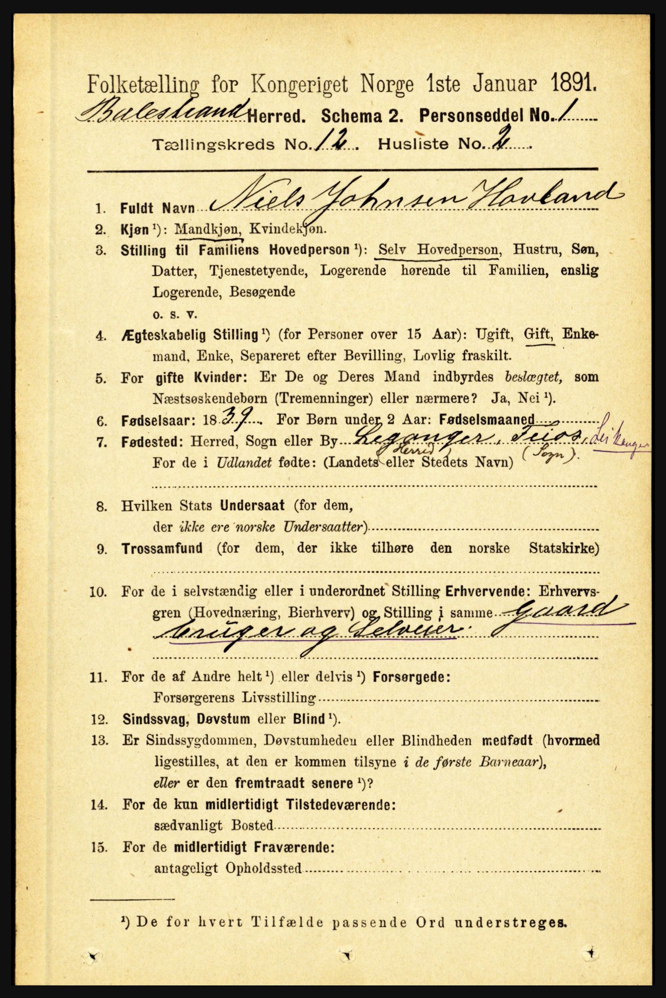 RA, 1891 census for 1418 Balestrand, 1891, p. 2791