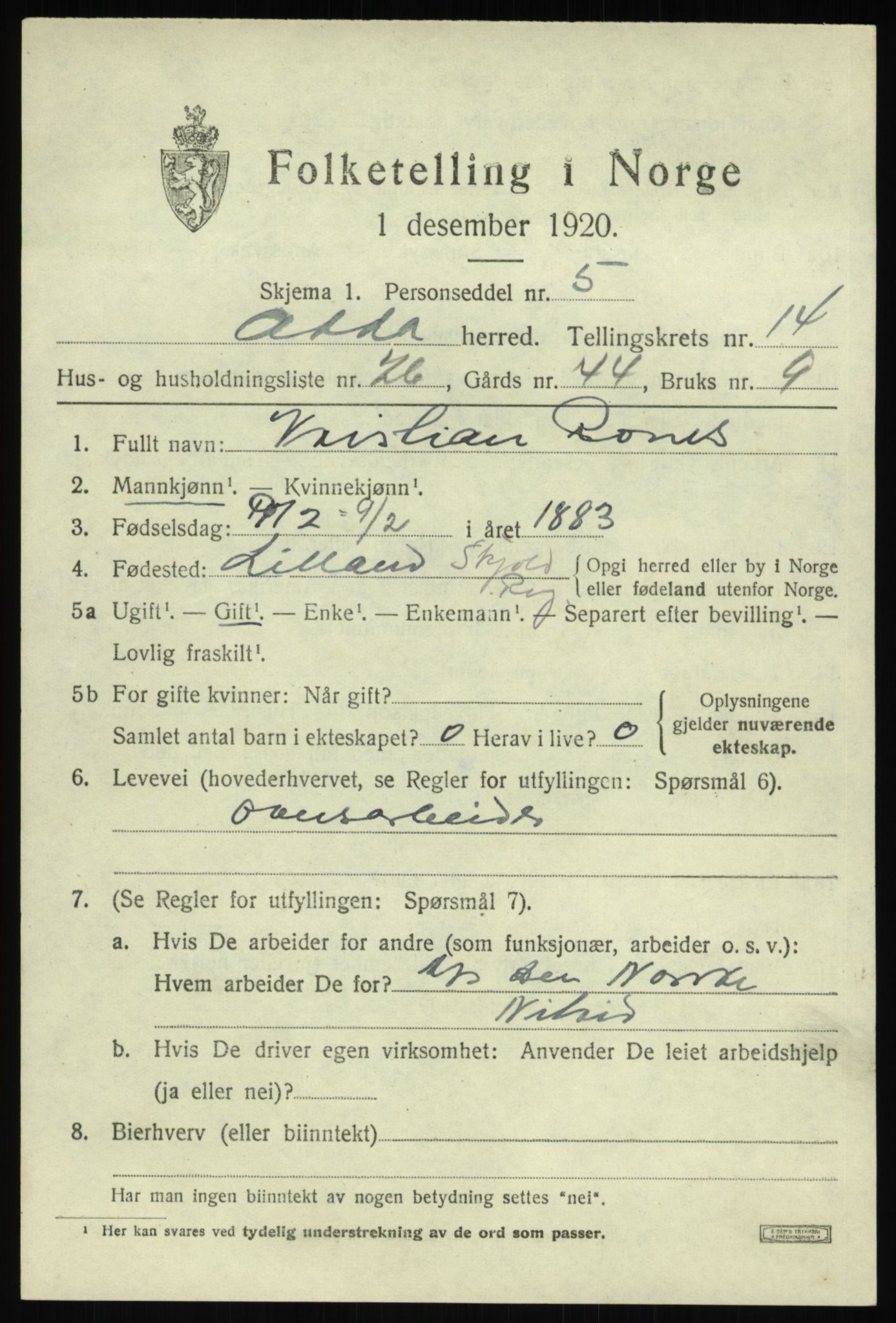 SAB, 1920 census for Odda, 1920, p. 12411