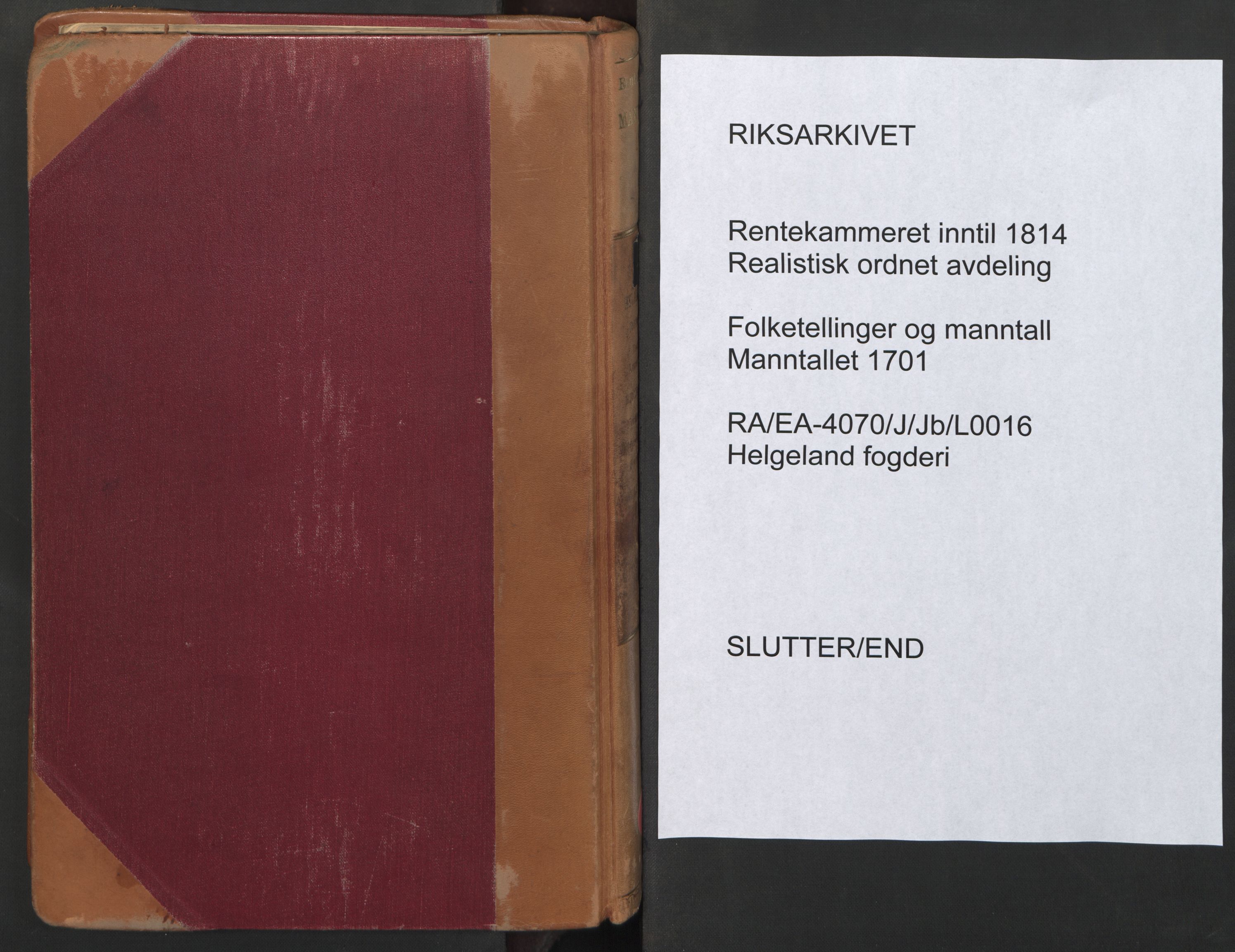 RA, Census (manntall) 1701, no. 16: Helgeland fogderi, 1701