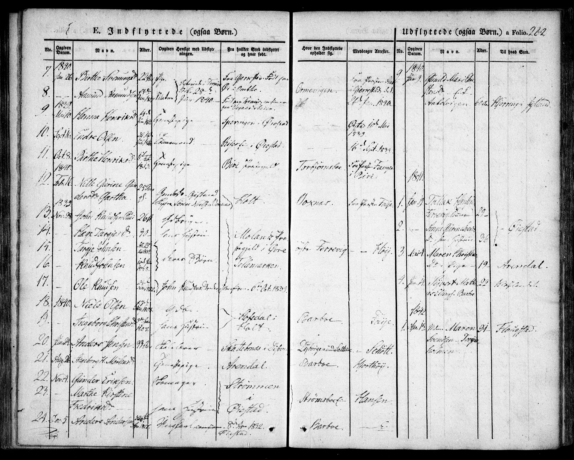Tromøy sokneprestkontor, SAK/1111-0041/F/Fa/L0004: Parish register (official) no. A 4, 1837-1846, p. 262