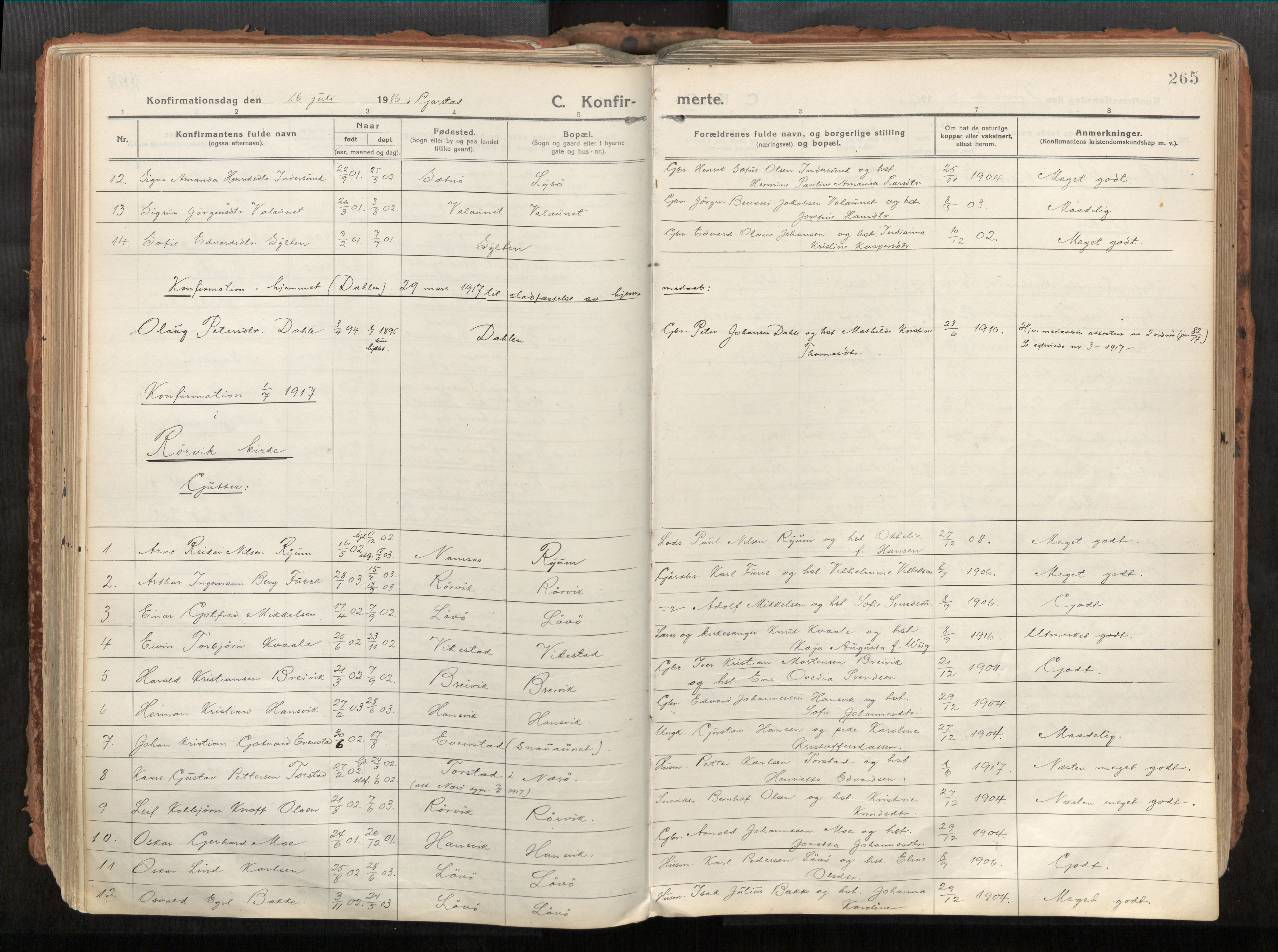 Vikna sokneprestkontor, AV/SAT-A-1173/1/I/I1/I1a/L0001: Parish register (official) no. 1, 1913-1934, p. 265