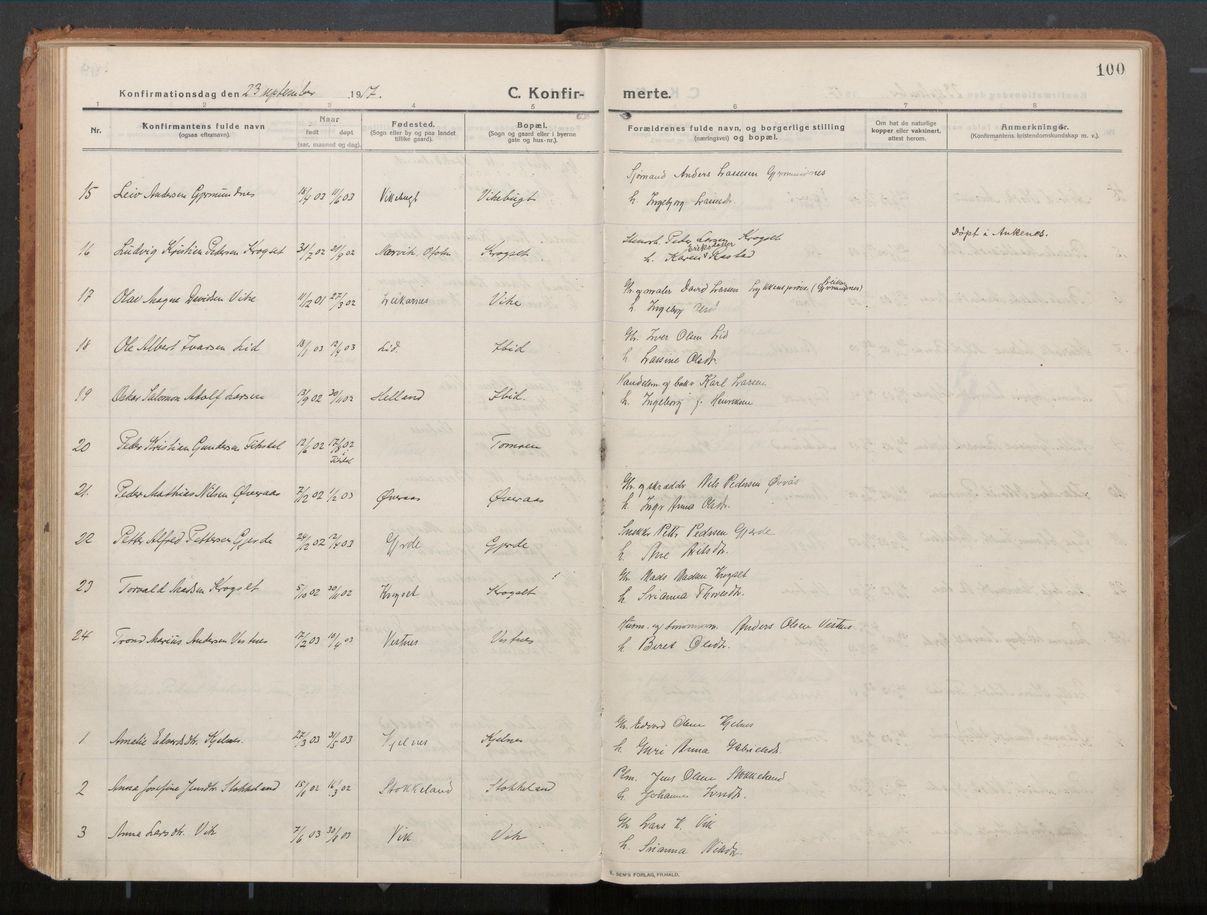 Ministerialprotokoller, klokkerbøker og fødselsregistre - Møre og Romsdal, AV/SAT-A-1454/539/L0534a: Parish register (official) no. 539A08, 1912-1935, p. 100