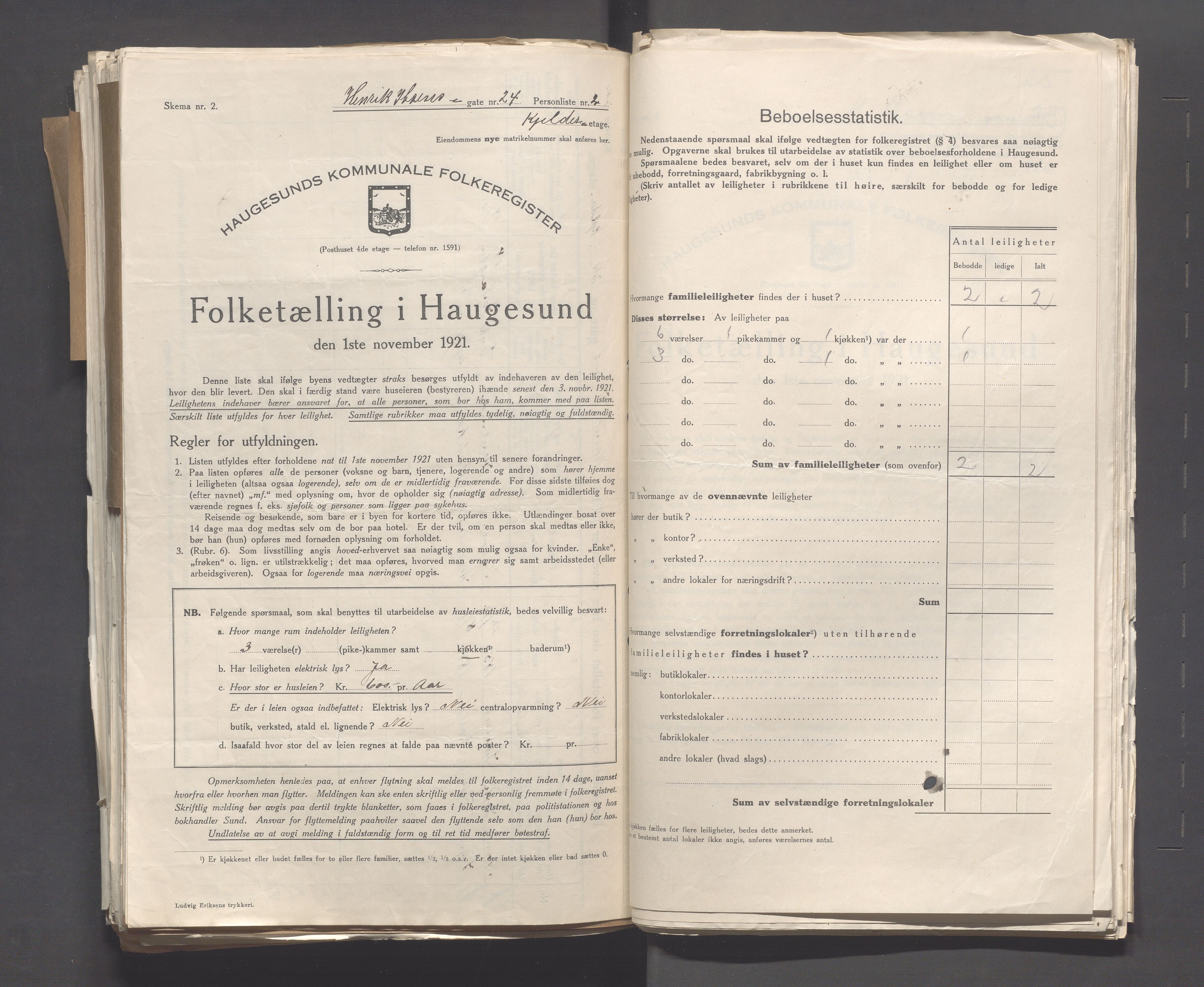 IKAR, Local census 1.11.1921 for Haugesund, 1921, p. 2185