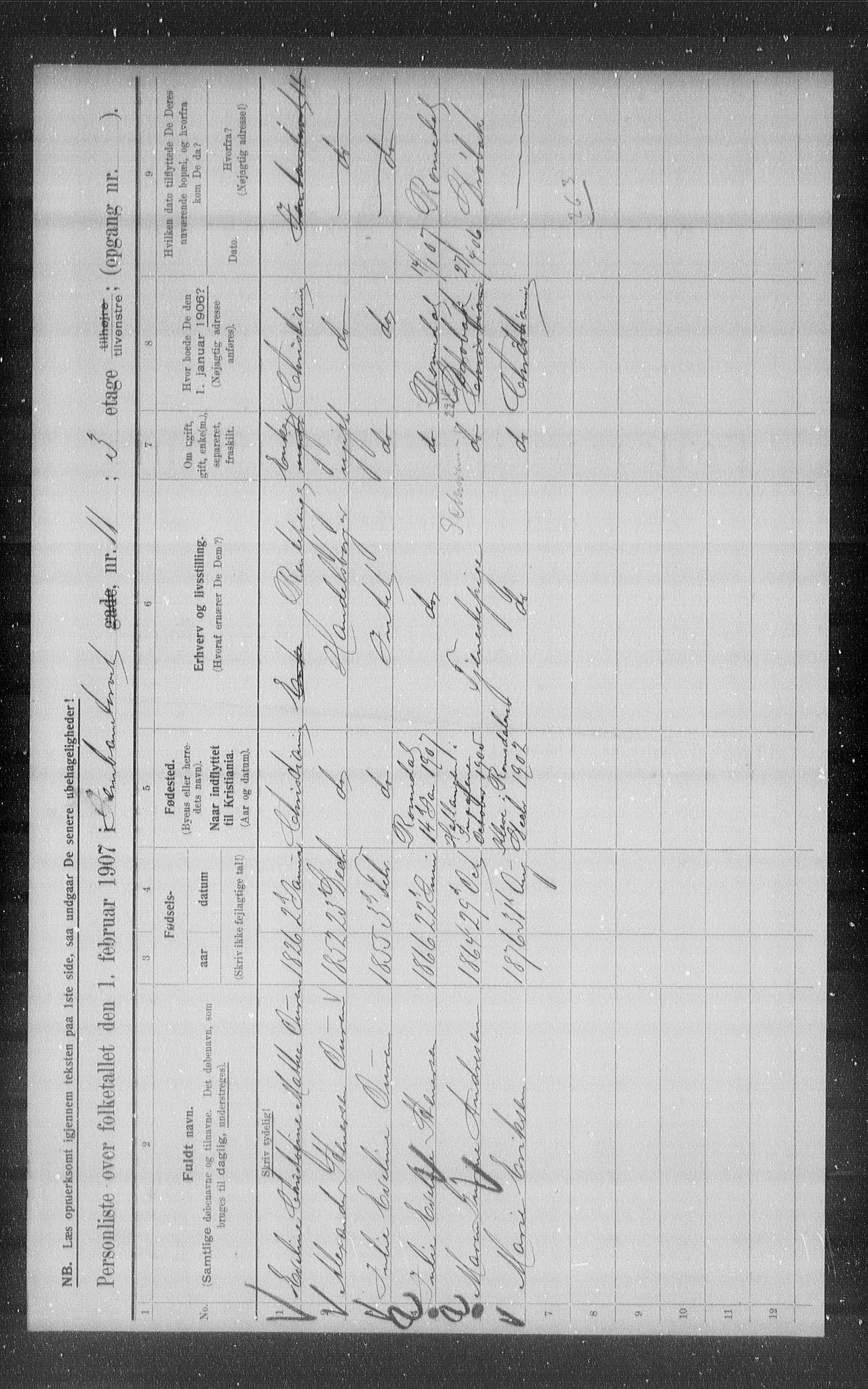 OBA, Municipal Census 1907 for Kristiania, 1907, p. 23922