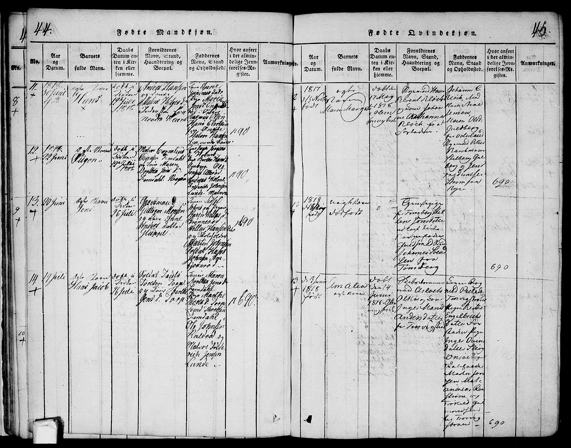 Glemmen prestekontor Kirkebøker, AV/SAO-A-10908/F/Fa/L0004: Parish register (official) no. 4, 1816-1838, p. 44-45