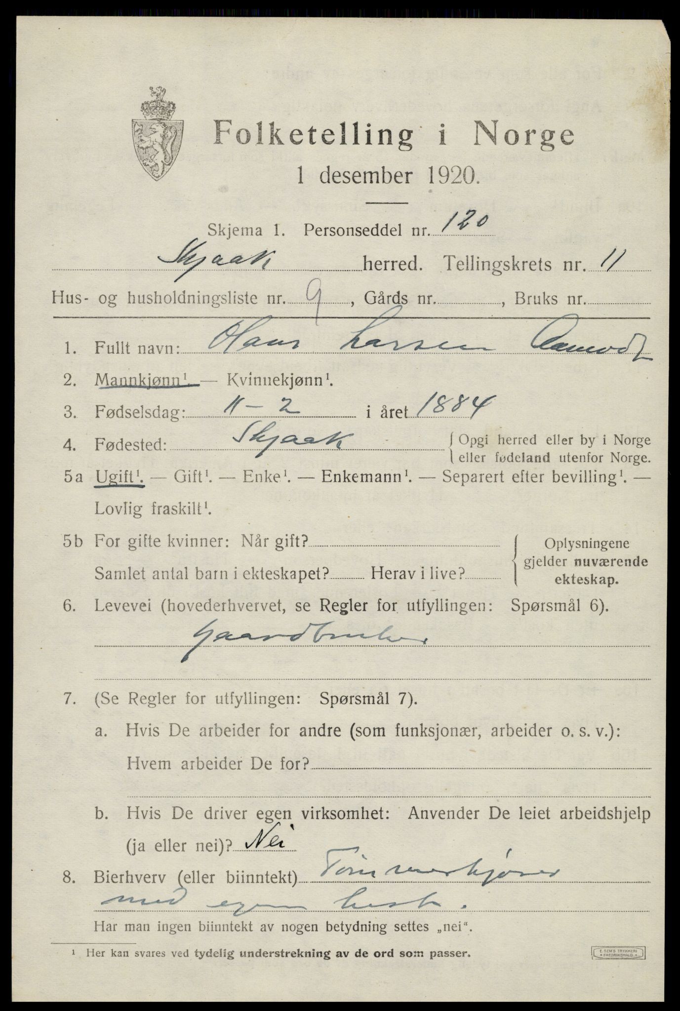 SAH, 1920 census for Skjåk, 1920, p. 5172