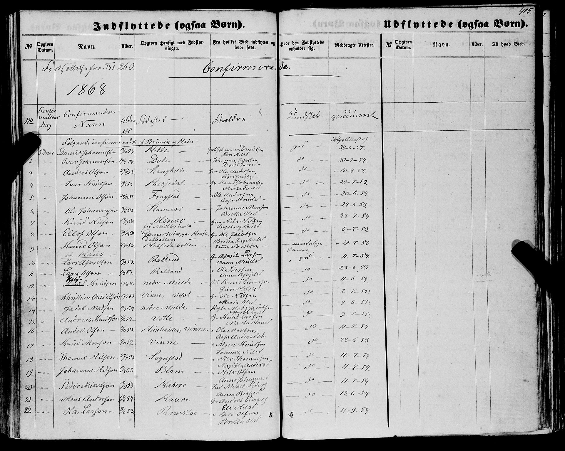 Haus sokneprestembete, AV/SAB-A-75601/H/Haa: Parish register (official) no. A 17, 1858-1870, p. 405