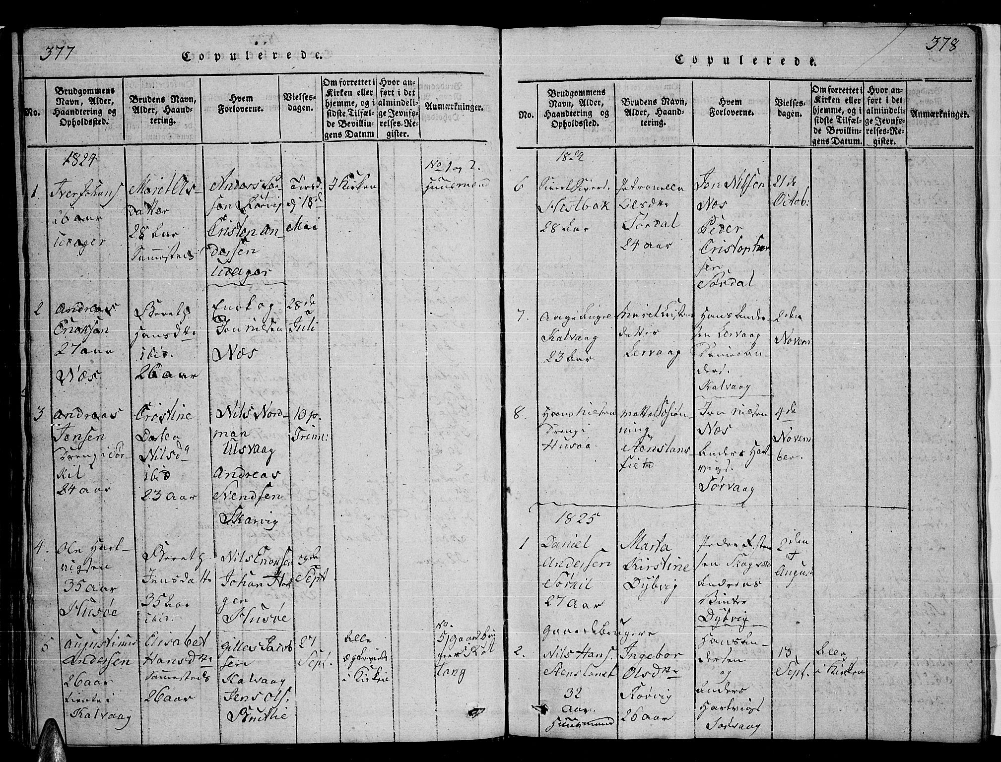 Ministerialprotokoller, klokkerbøker og fødselsregistre - Nordland, AV/SAT-A-1459/859/L0855: Parish register (copy) no. 859C01, 1821-1839, p. 377-378