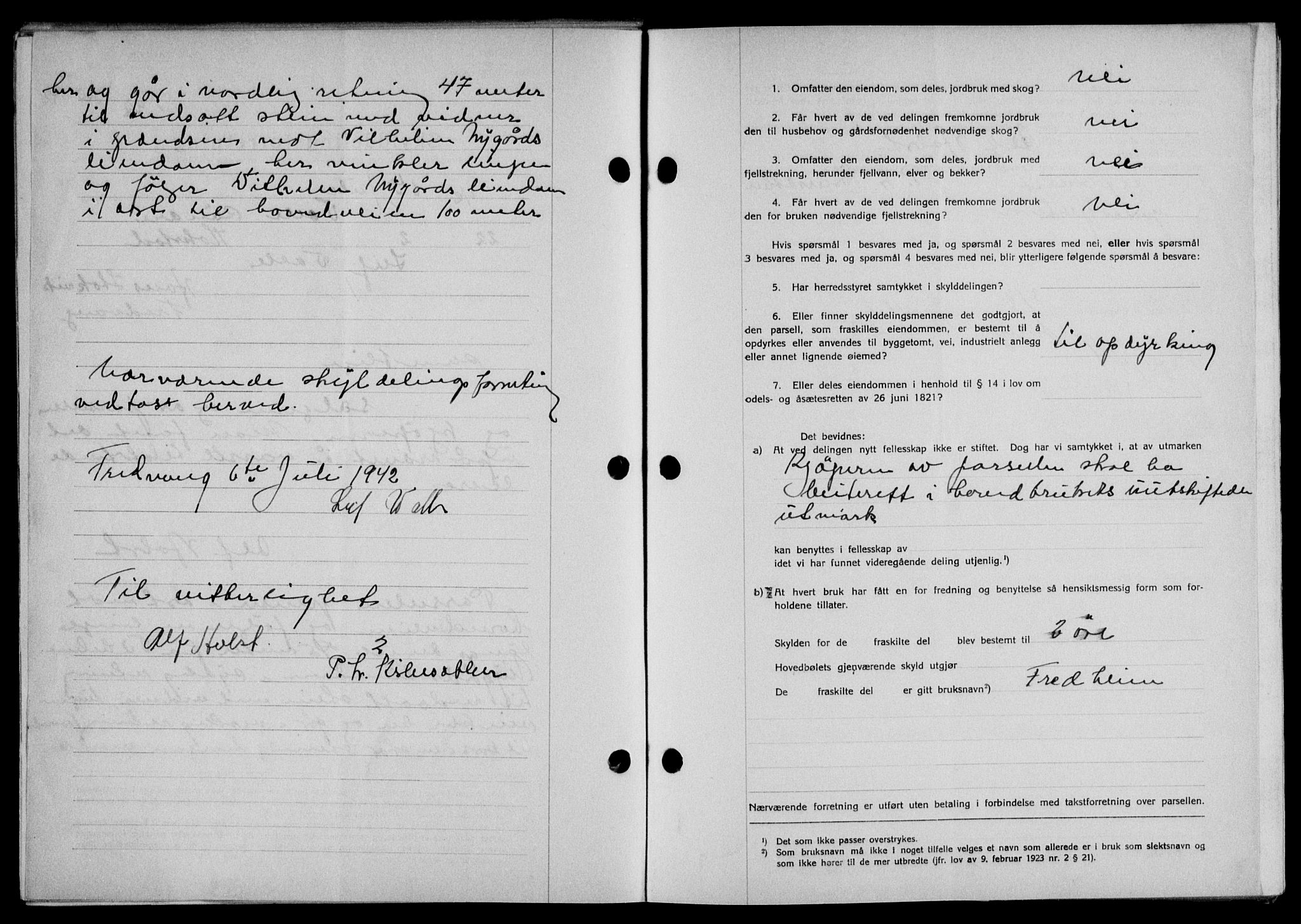 Lofoten sorenskriveri, AV/SAT-A-0017/1/2/2C/L0010a: Mortgage book no. 10a, 1942-1943, Diary no: : 1360/1942