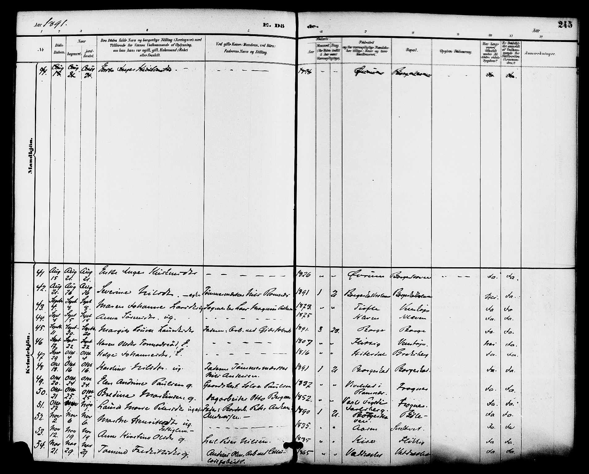 Gjerpen kirkebøker, AV/SAKO-A-265/F/Fa/L0010: Parish register (official) no. I 10, 1886-1895, p. 245