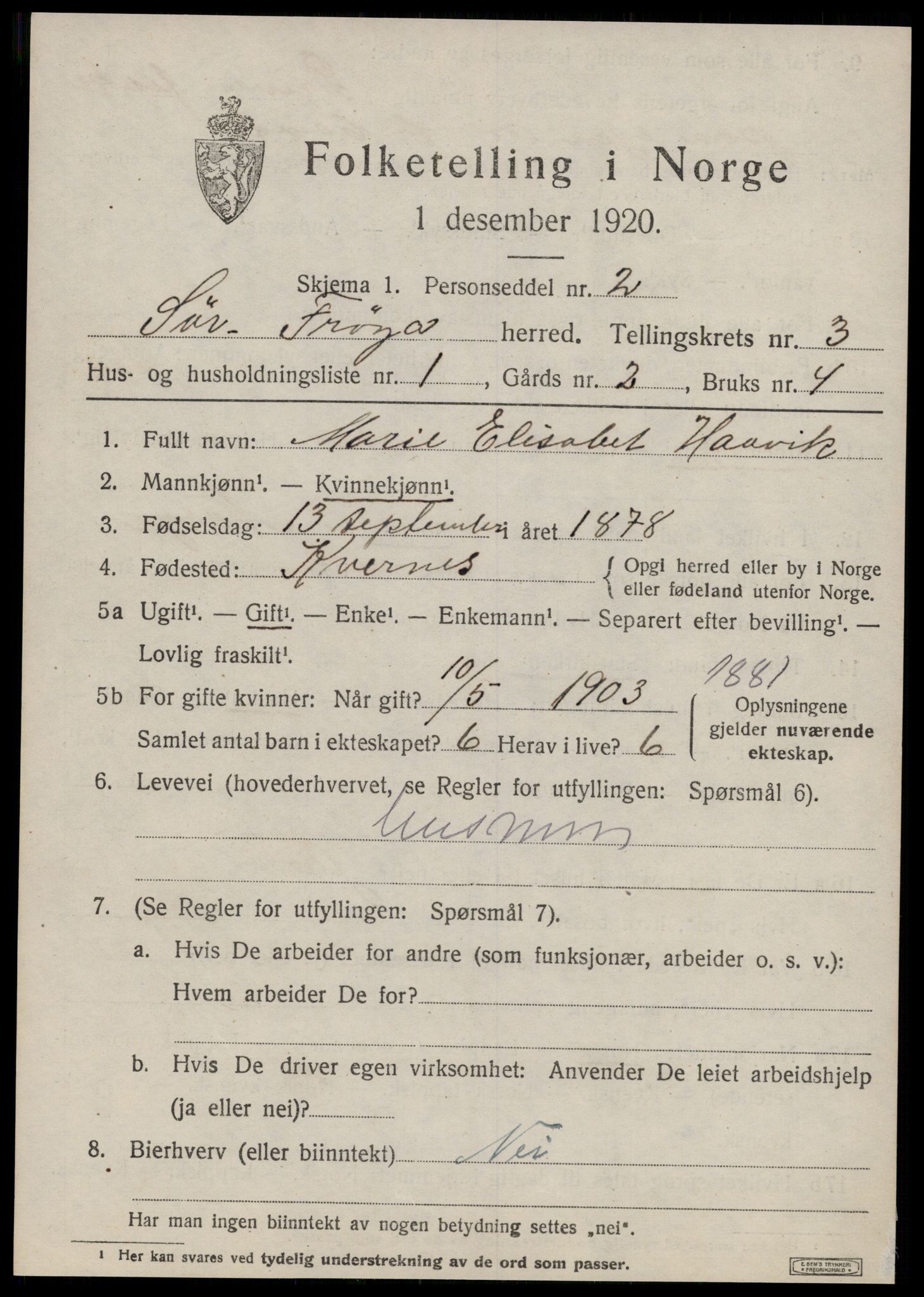 SAT, 1920 census for Sør-Frøya, 1920, p. 2817