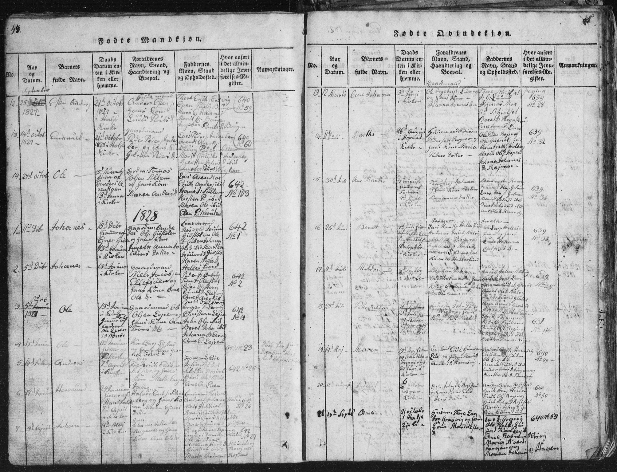Ministerialprotokoller, klokkerbøker og fødselsregistre - Møre og Romsdal, SAT/A-1454/581/L0942: Parish register (copy) no. 581C00, 1820-1836, p. 44-45