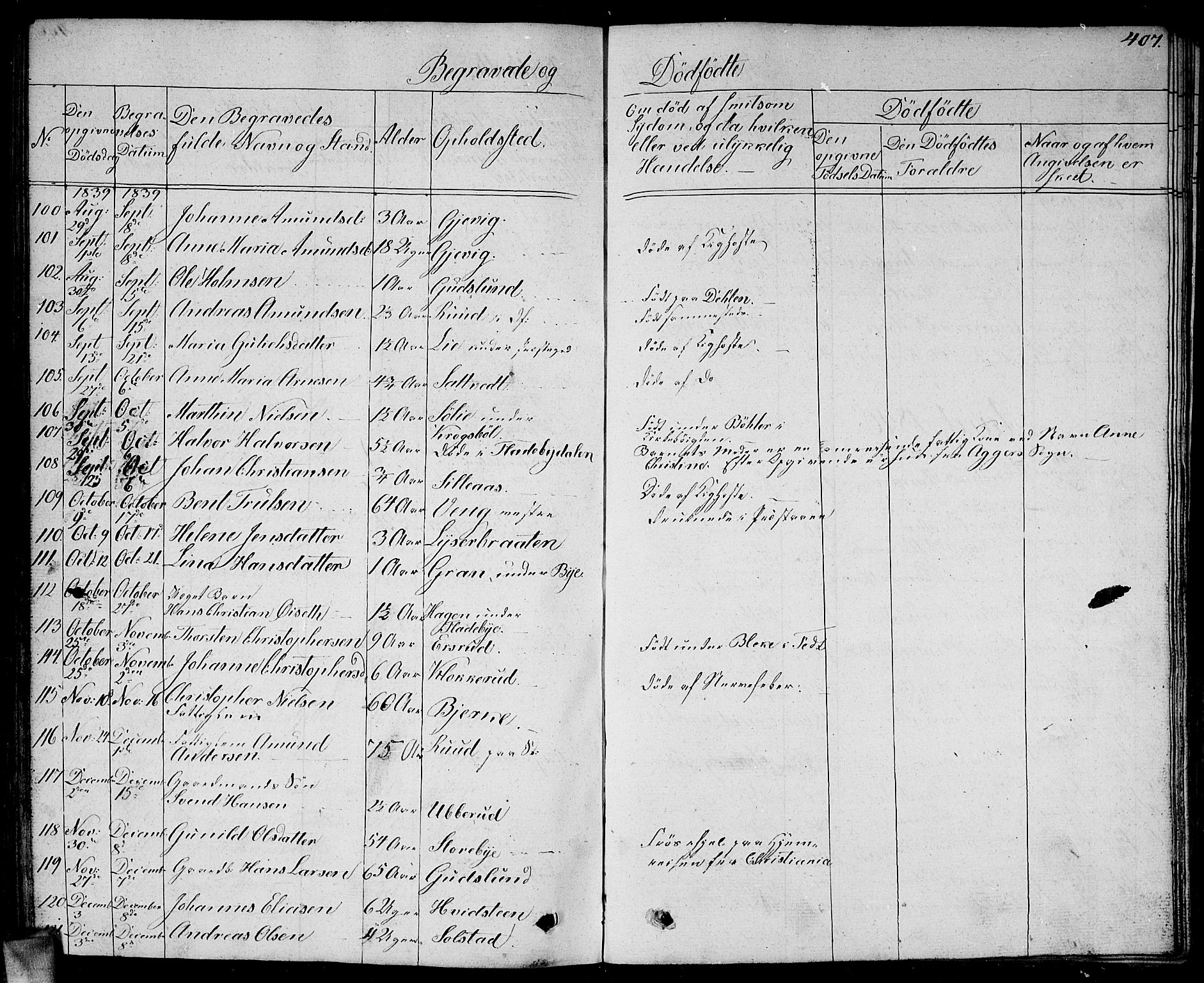 Enebakk prestekontor Kirkebøker, SAO/A-10171c/G/Ga/L0003: Parish register (copy) no. I 3, 1833-1849, p. 407