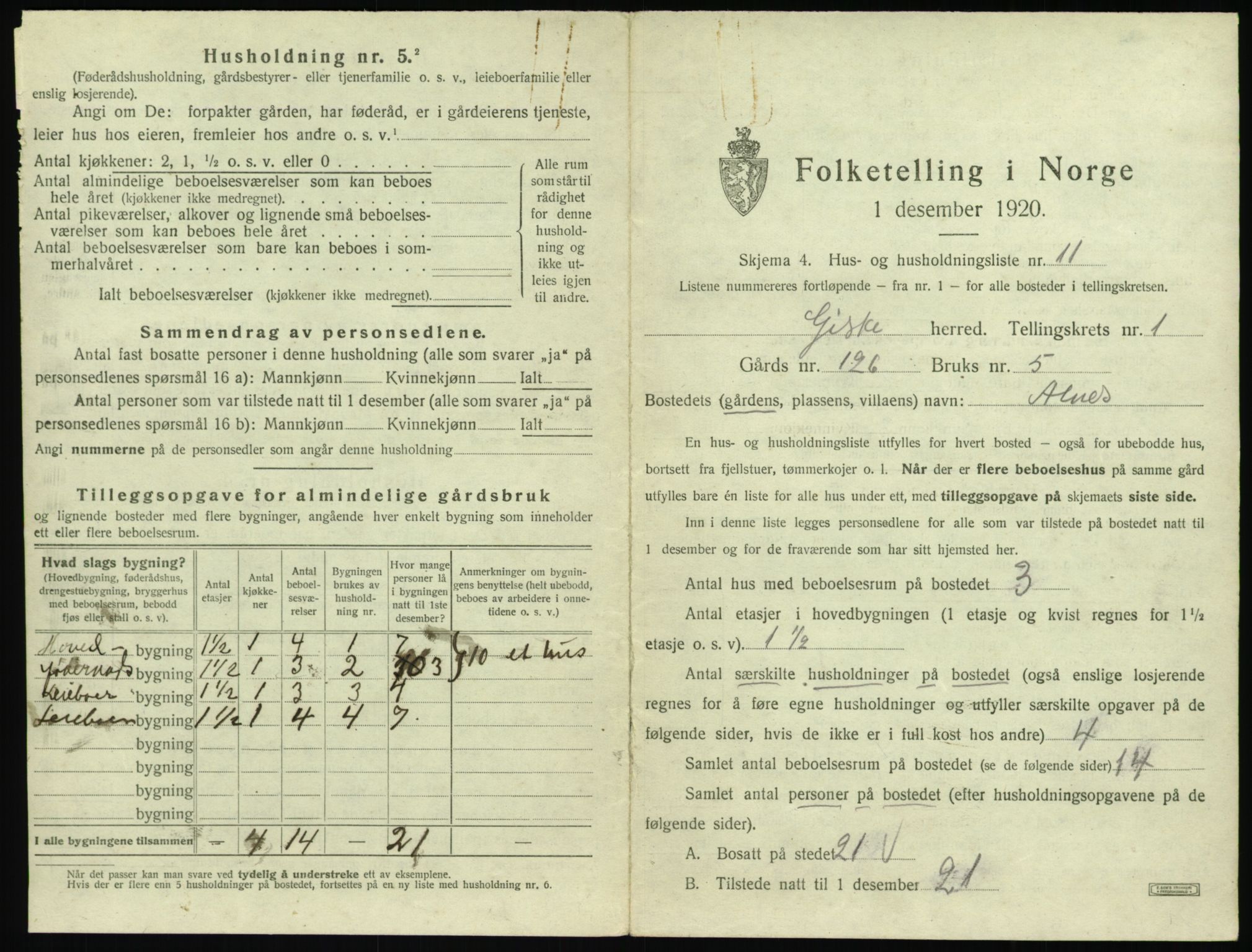 SAT, 1920 census for Giske, 1920, p. 48