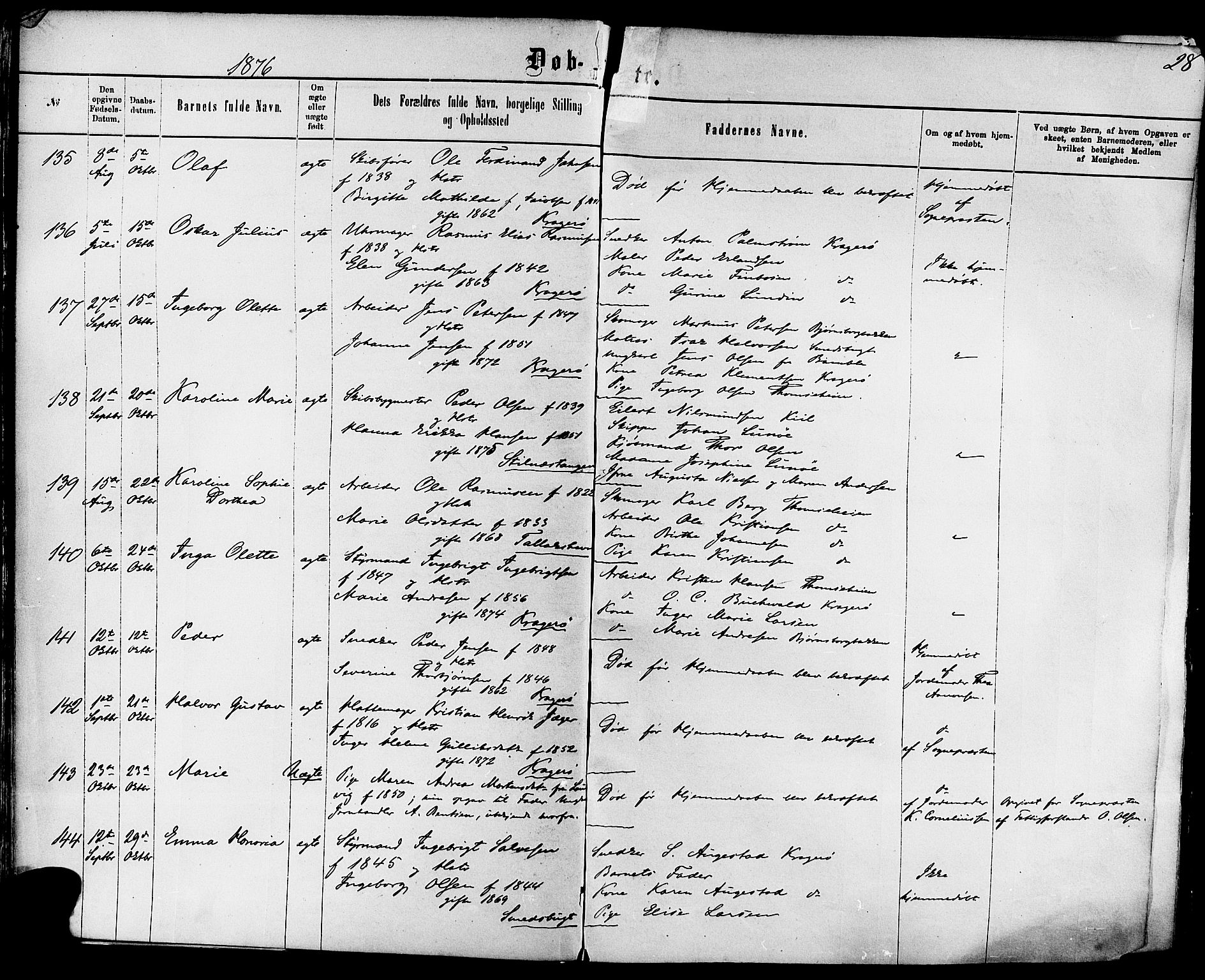 Kragerø kirkebøker, SAKO/A-278/F/Fa/L0011: Parish register (official) no. 11, 1875-1886, p. 28