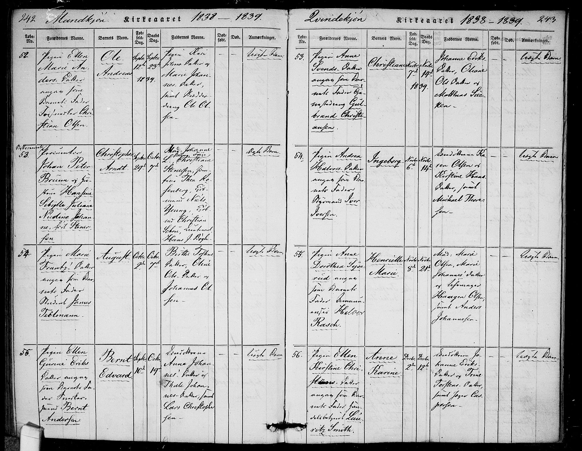 Rikshospitalet prestekontor Kirkebøker, AV/SAO-A-10309b/F/L0002: Parish register (official) no. 2, 1832-1840, p. 242-243