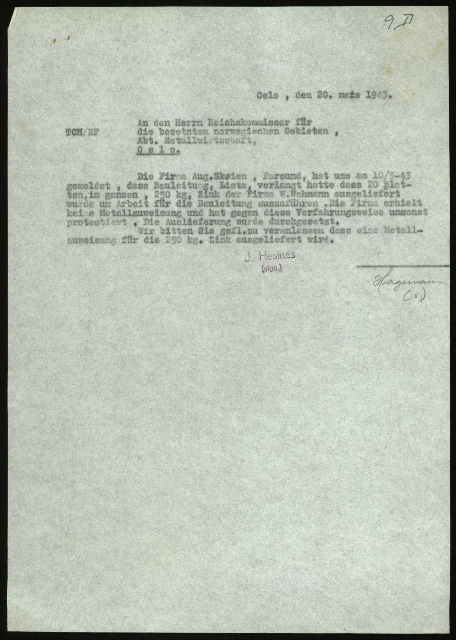 Direktoratet for industriforsyning, Sekretariatet, AV/RA-S-4153/D/Df/L0054: 9. Metallkontoret, 1940-1945, p. 527