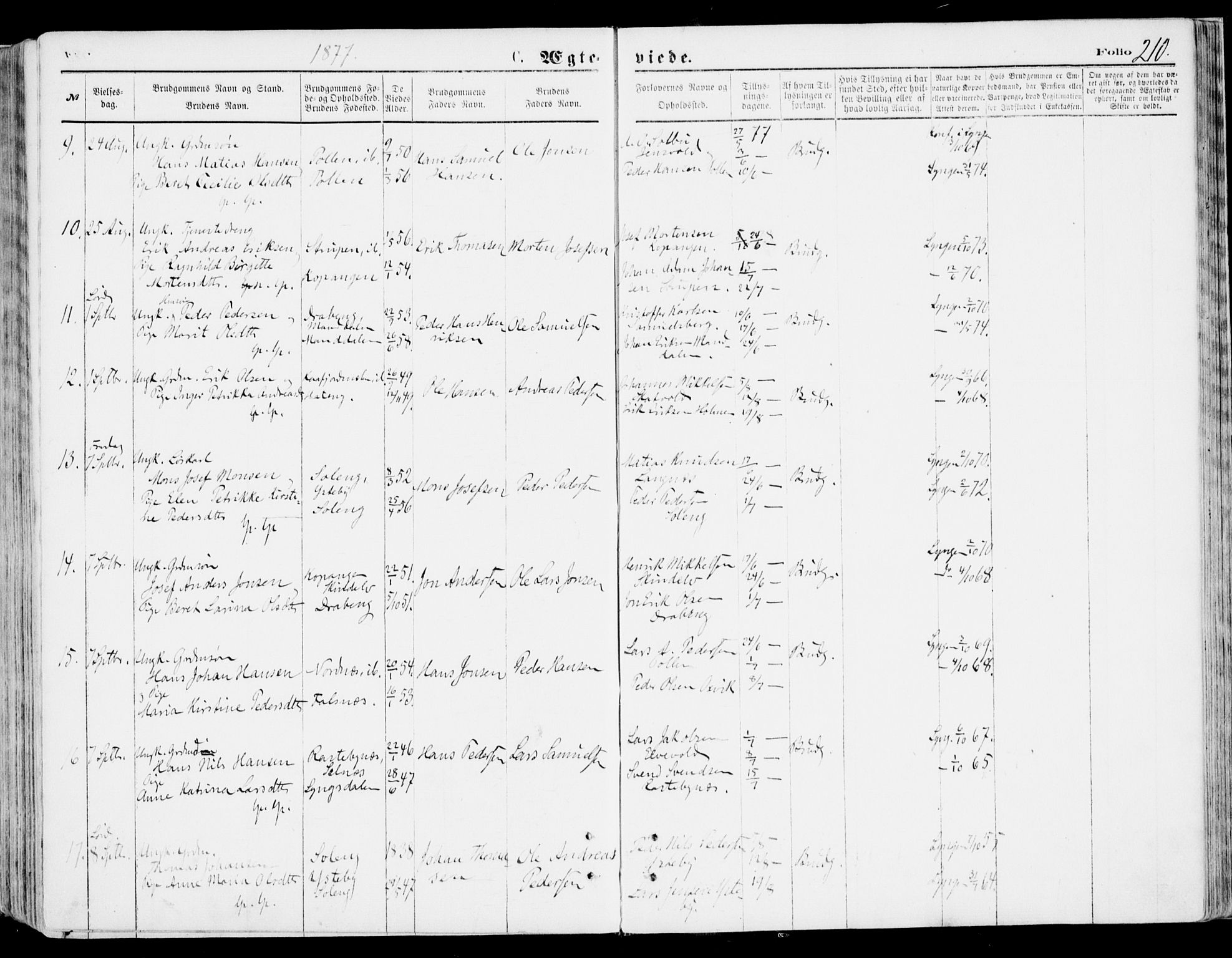 Lyngen sokneprestembete, SATØ/S-1289/H/He/Hea/L0006kirke: Parish register (official) no. 6, 1870-1878, p. 210