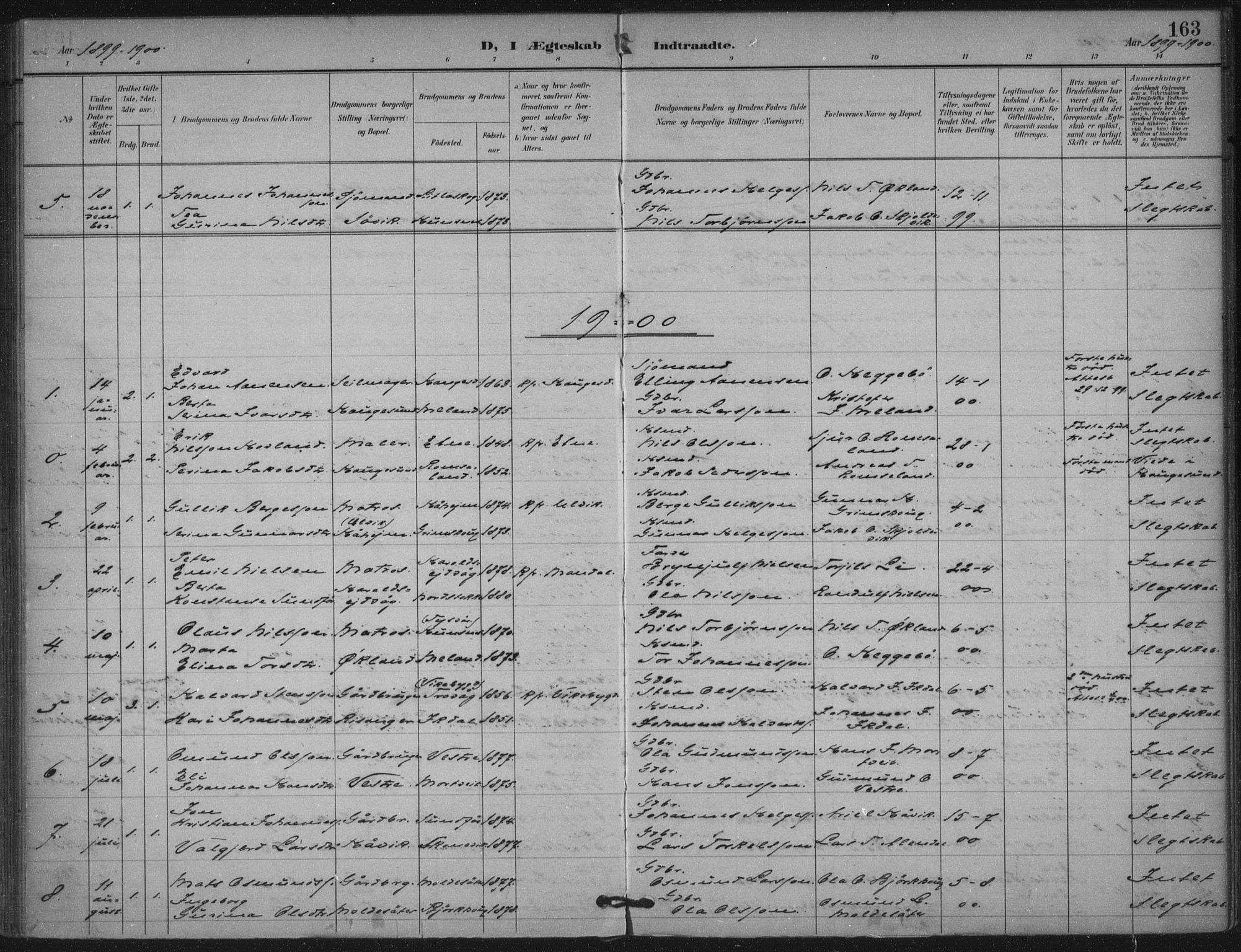 Skjold sokneprestkontor, AV/SAST-A-101847/H/Ha/Haa/L0011: Parish register (official) no. A 11, 1897-1914, p. 163