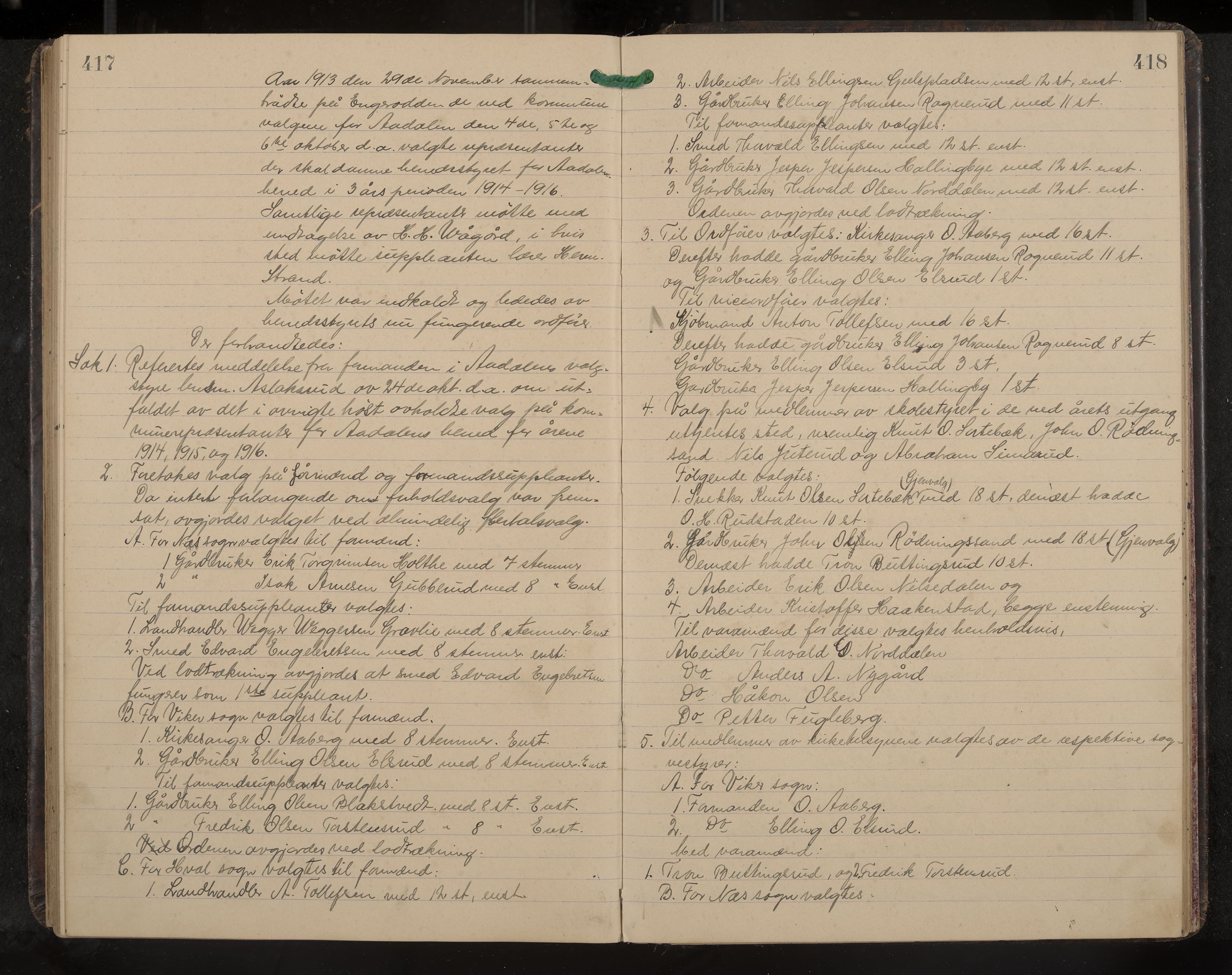 Ådal formannskap og sentraladministrasjon, IKAK/0614021/A/Aa/L0003: Møtebok, 1907-1914, p. 417-418