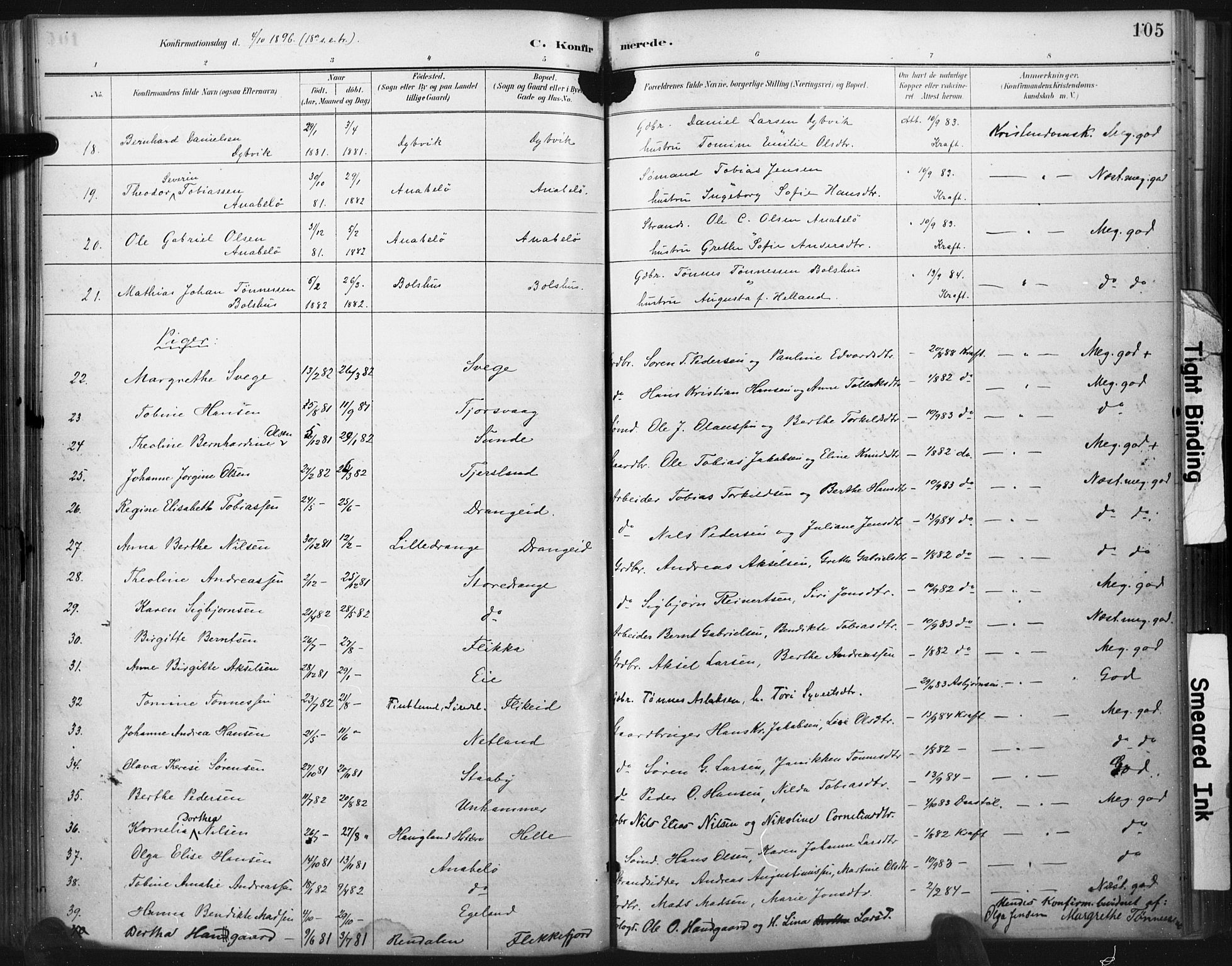 Flekkefjord sokneprestkontor, AV/SAK-1111-0012/F/Fa/Fac/L0008: Parish register (official) no. A 8, 1885-1898, p. 105