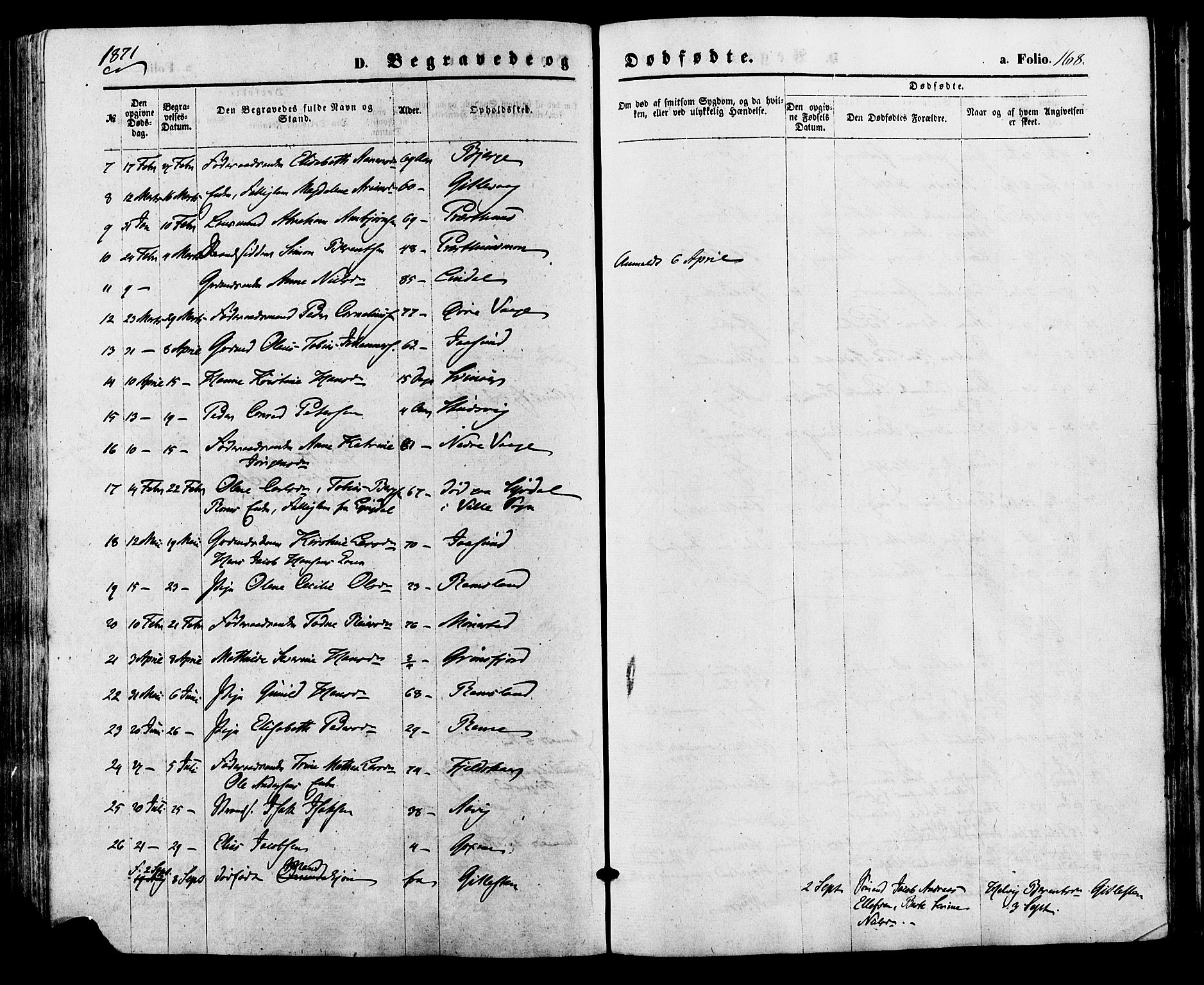 Sør-Audnedal sokneprestkontor, AV/SAK-1111-0039/F/Fa/Faa/L0003: Parish register (official) no. A 3, 1868-1883, p. 168