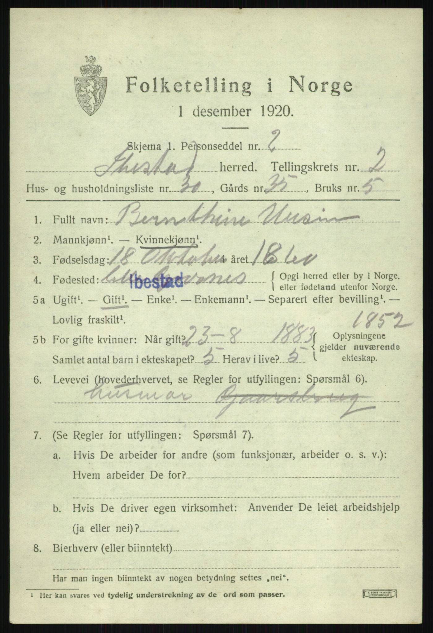 SATØ, 1920 census for Ibestad, 1920, p. 2746