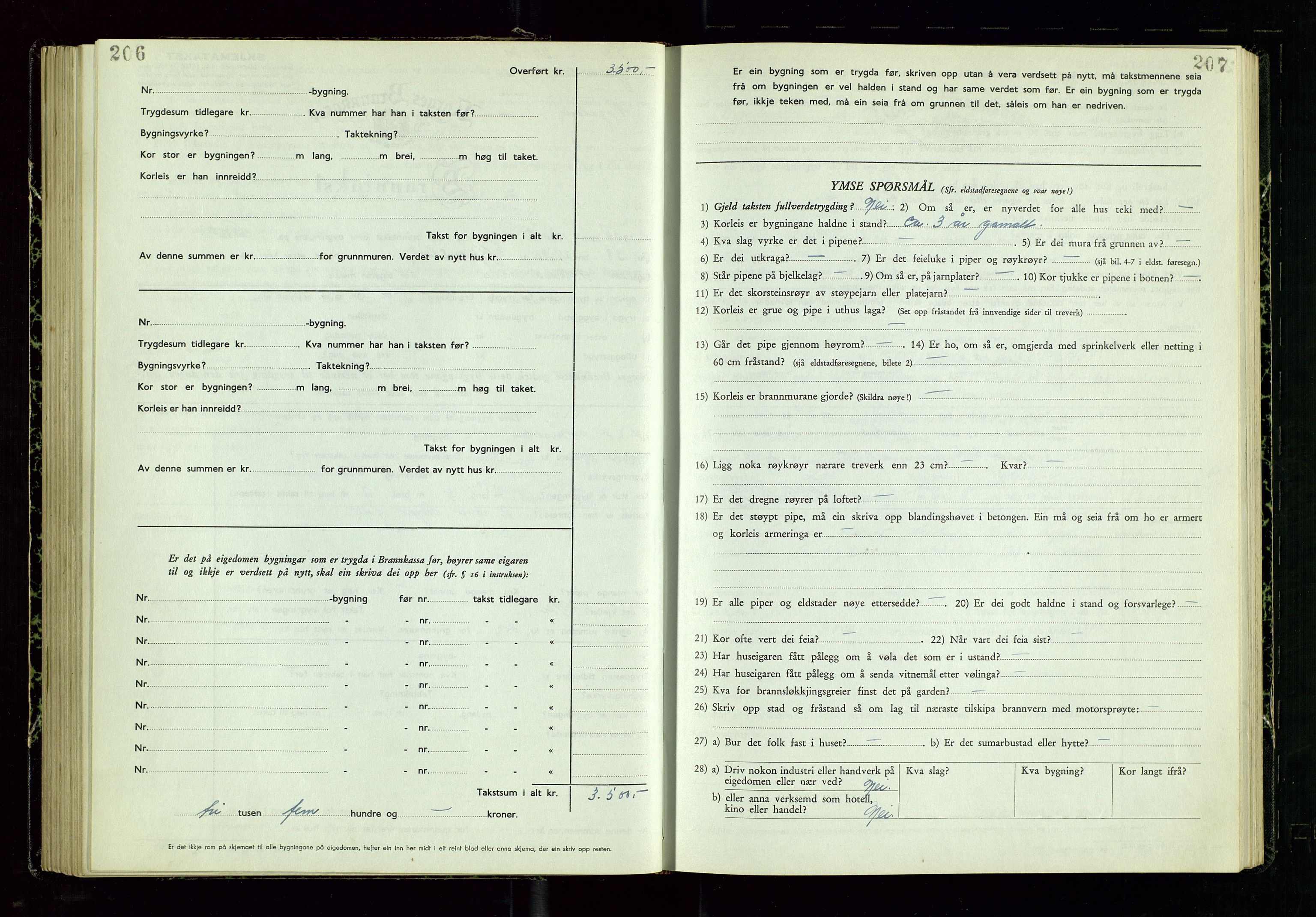 Årdal lensmannskontor, AV/SAST-A-100453/Gob/L0002: "Brandtaxationsprotokol", 1950-1955, p. 206-207