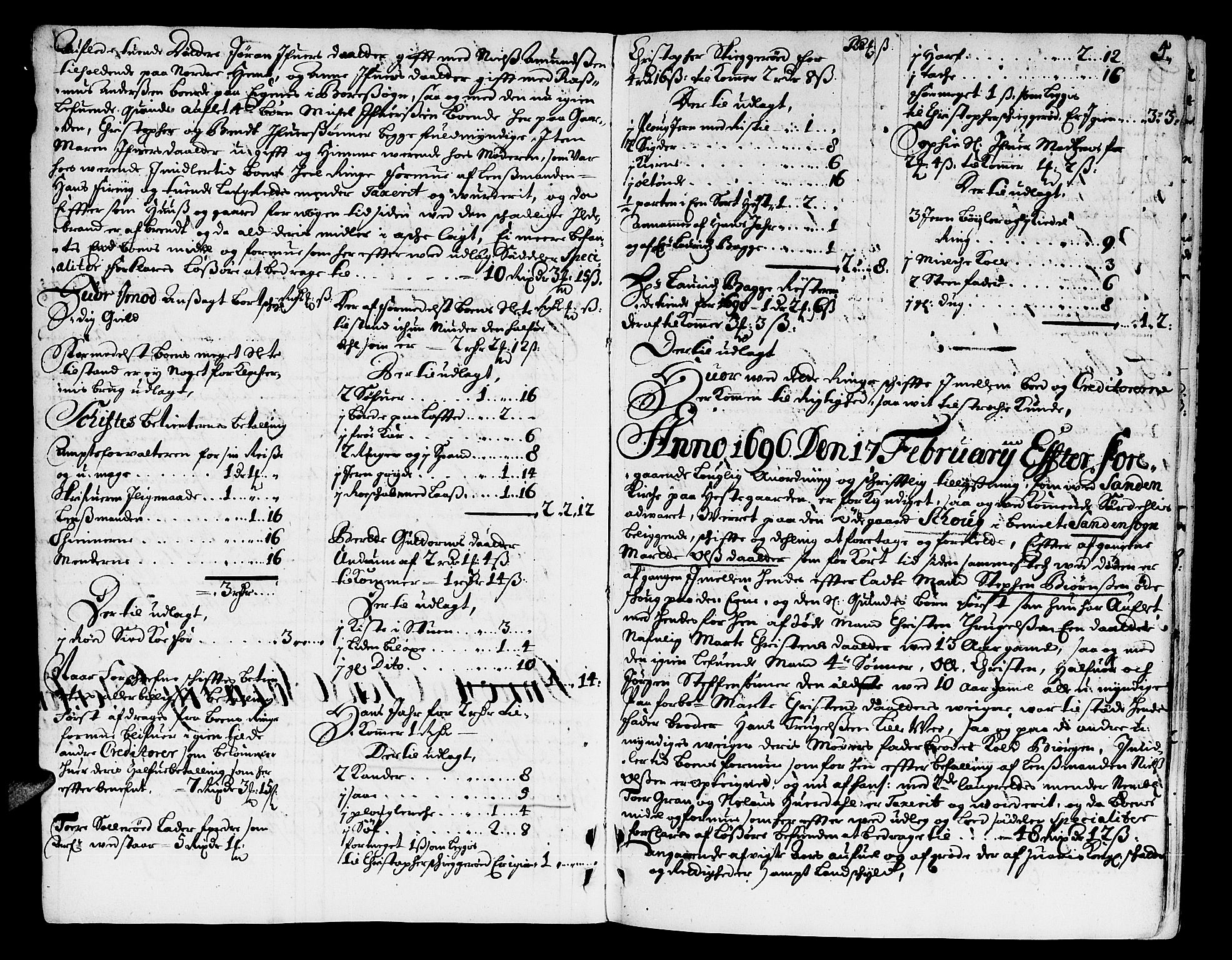 Nordre Jarlsberg sorenskriveri, AV/SAKO-A-80/H/Hc/L0004: Skifteprotokoll, 1696-1701, p. 4b-5a