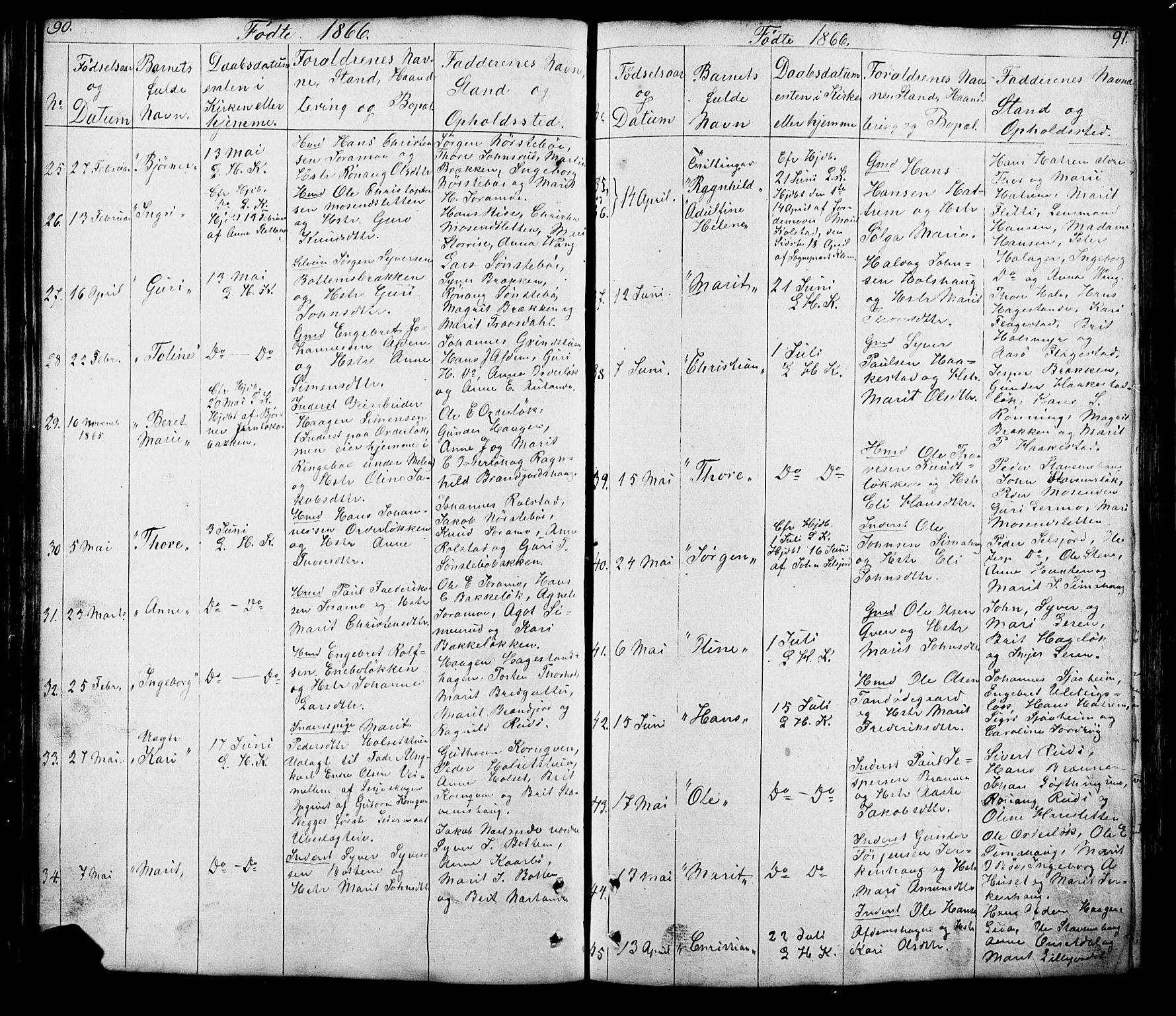Lesja prestekontor, SAH/PREST-068/H/Ha/Hab/L0005: Parish register (copy) no. 5, 1850-1894, p. 90-91