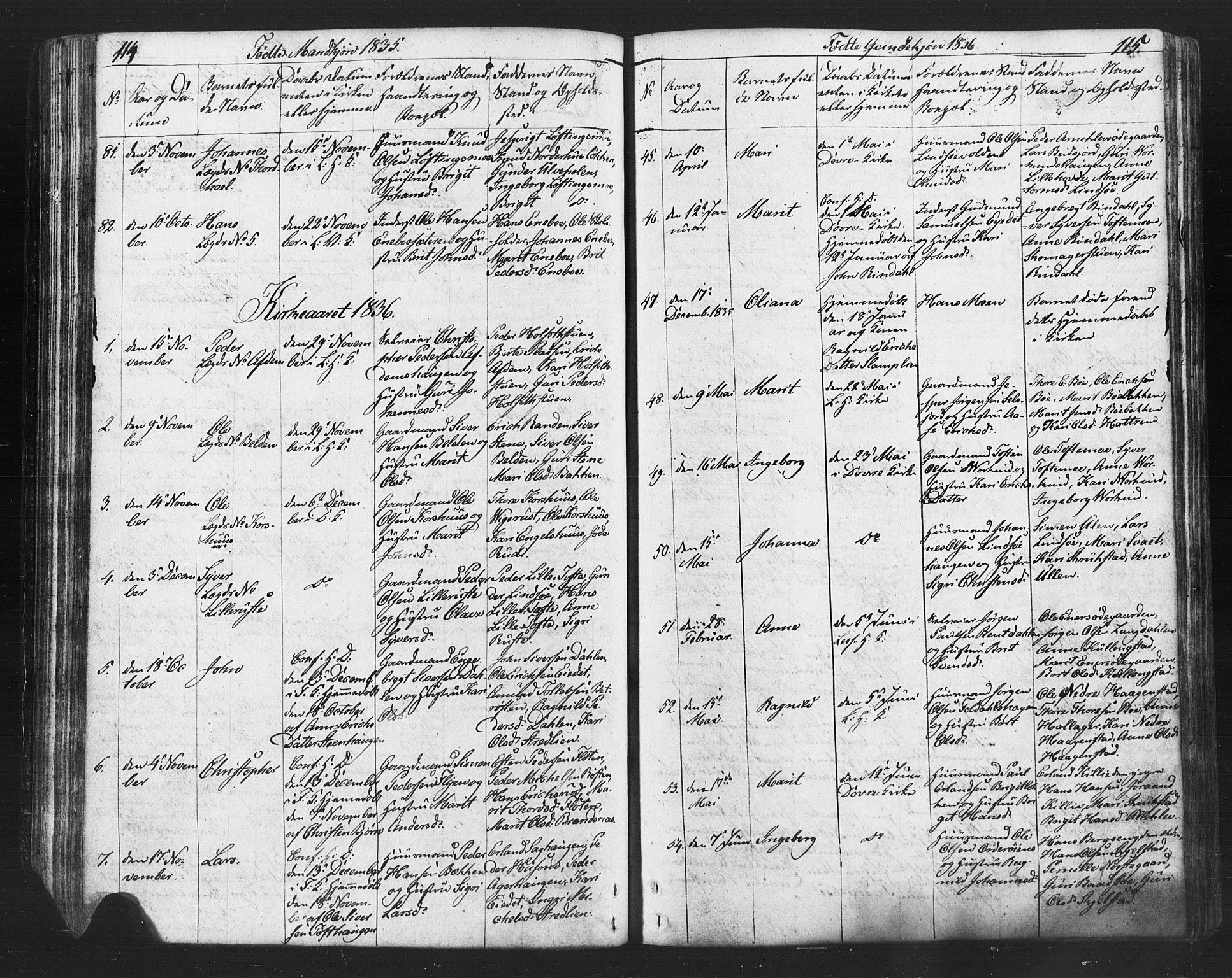 Lesja prestekontor, SAH/PREST-068/H/Ha/Hab/L0002: Parish register (copy) no. 2, 1832-1850, p. 114-115