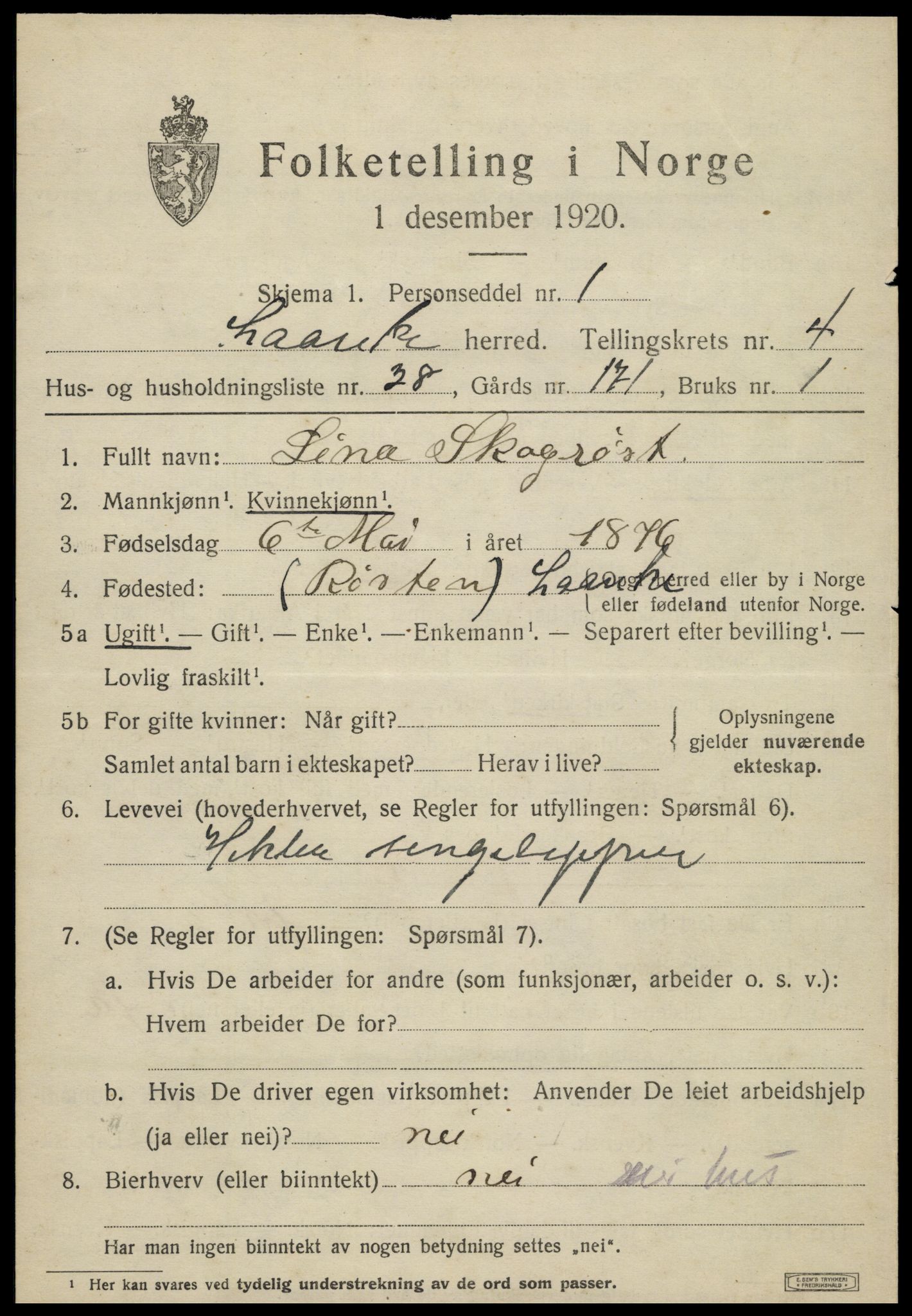 SAT, 1920 census for Lånke, 1920, p. 2764