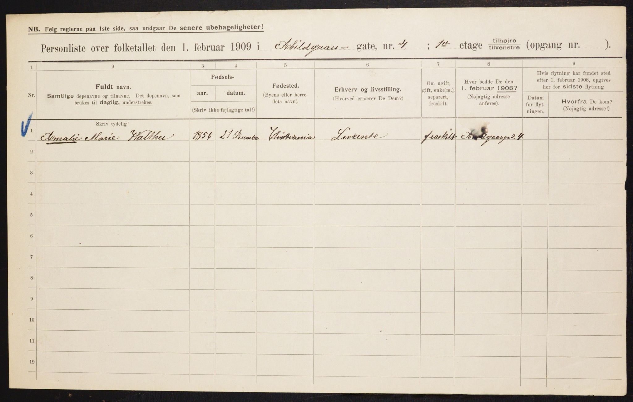 OBA, Municipal Census 1909 for Kristiania, 1909, p. 23