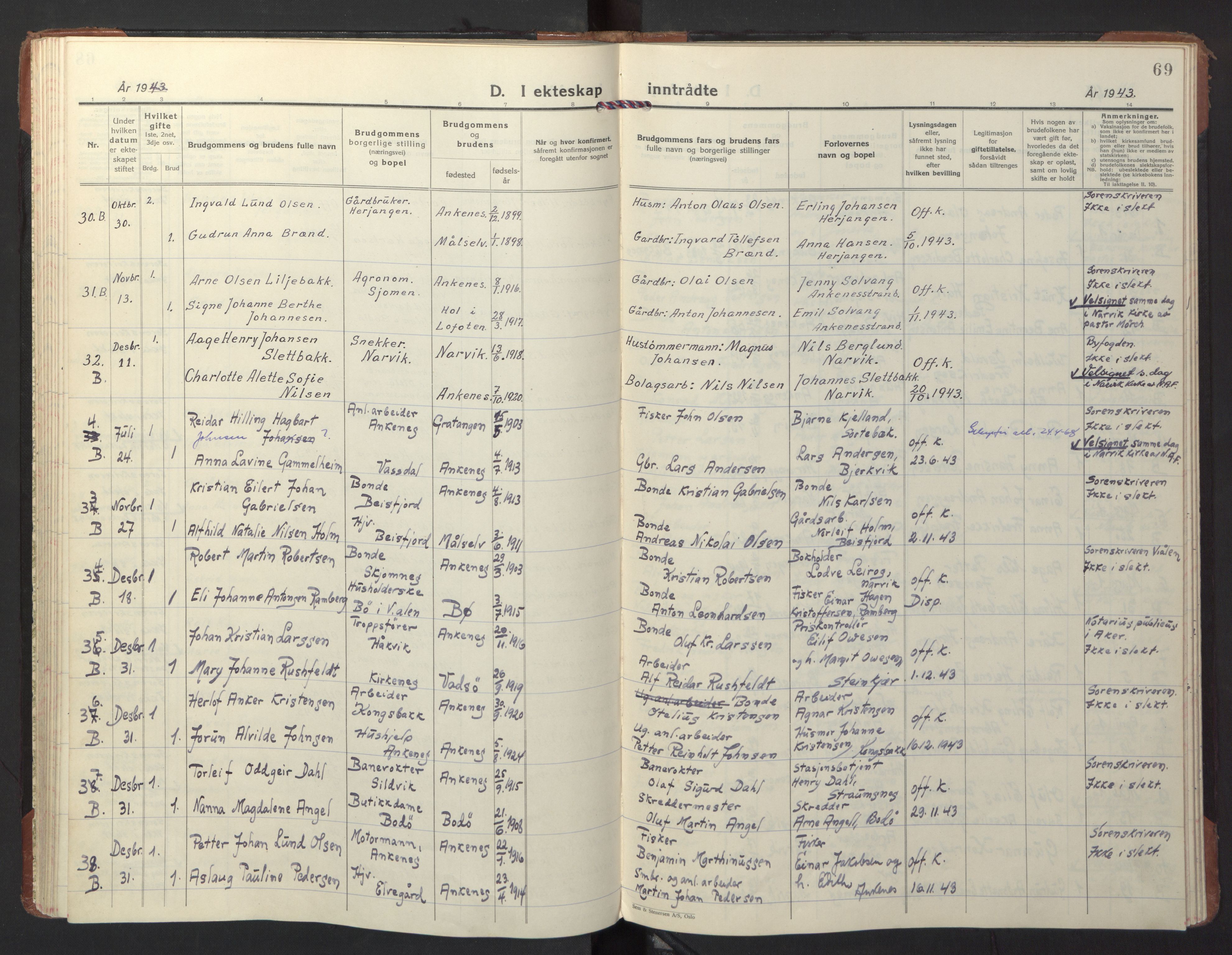 Ministerialprotokoller, klokkerbøker og fødselsregistre - Nordland, SAT/A-1459/866/L0948: Parish register (official) no. 866A11, 1929-1949, p. 69