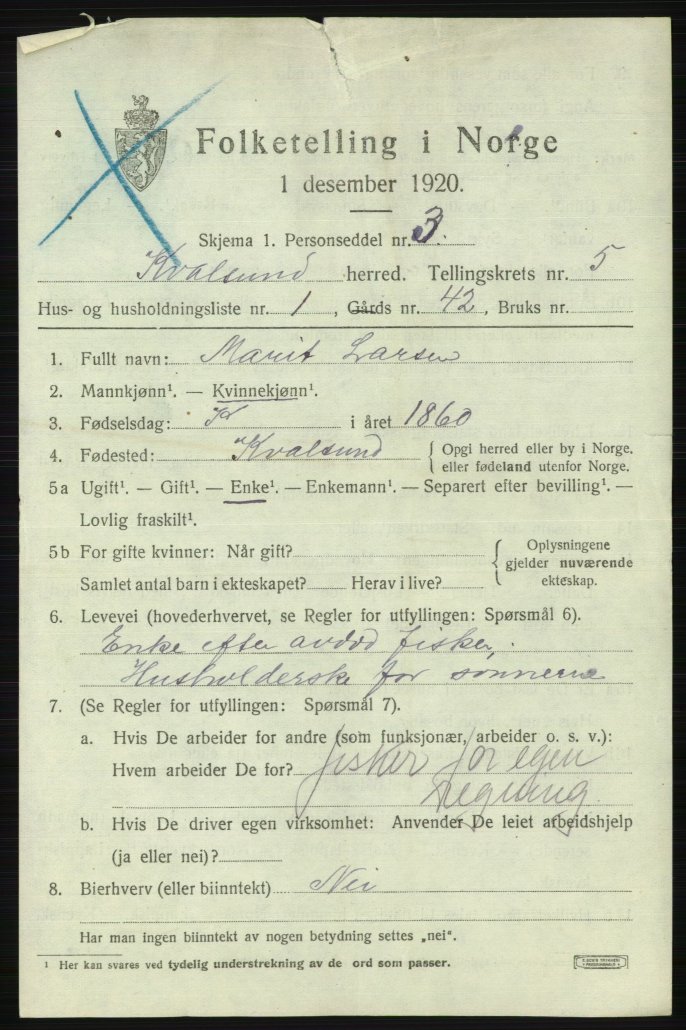 SATØ, 1920 census for , 1920, p. 1586