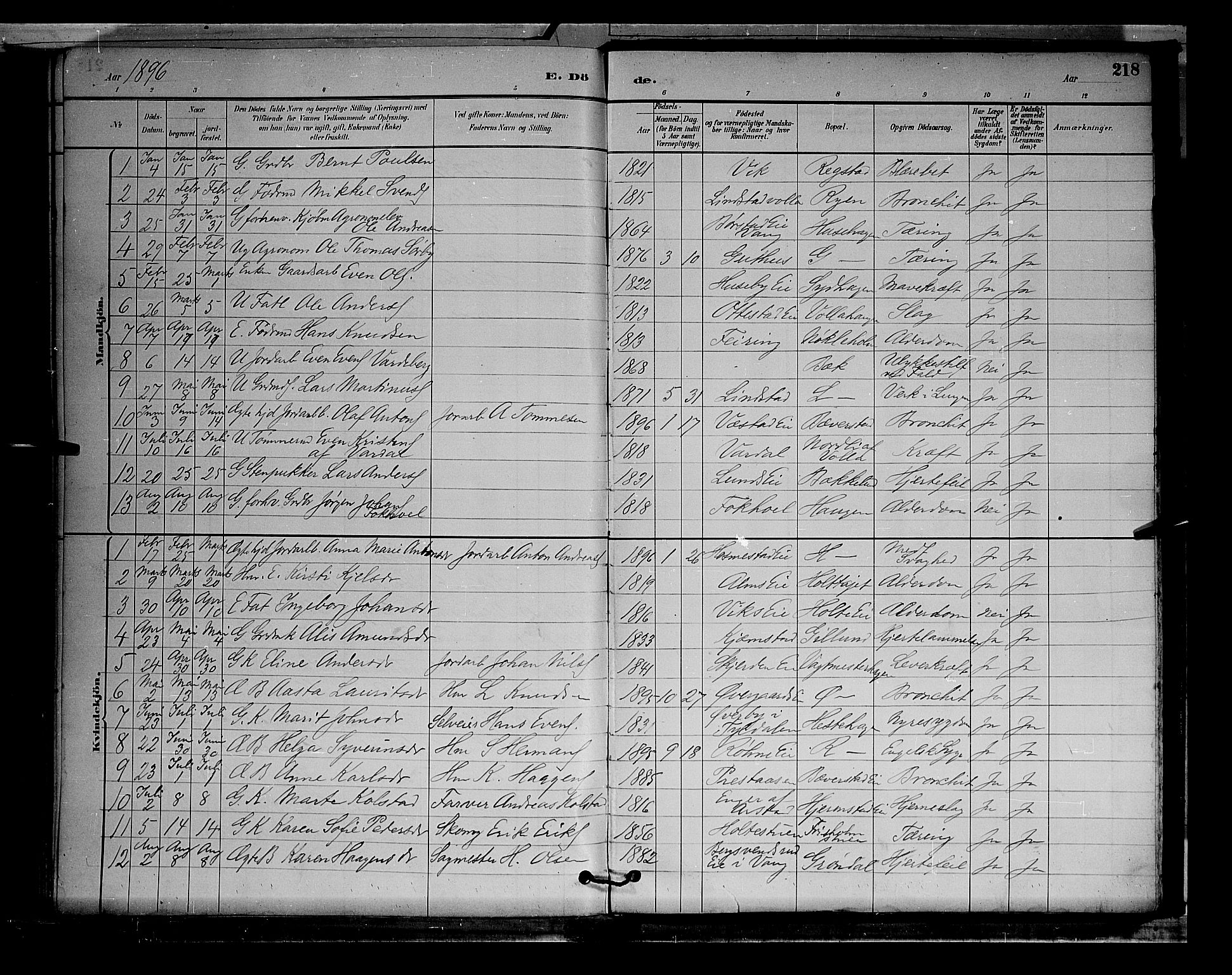 Stange prestekontor, SAH/PREST-002/L/L0009: Parish register (copy) no. 9, 1883-1899, p. 218